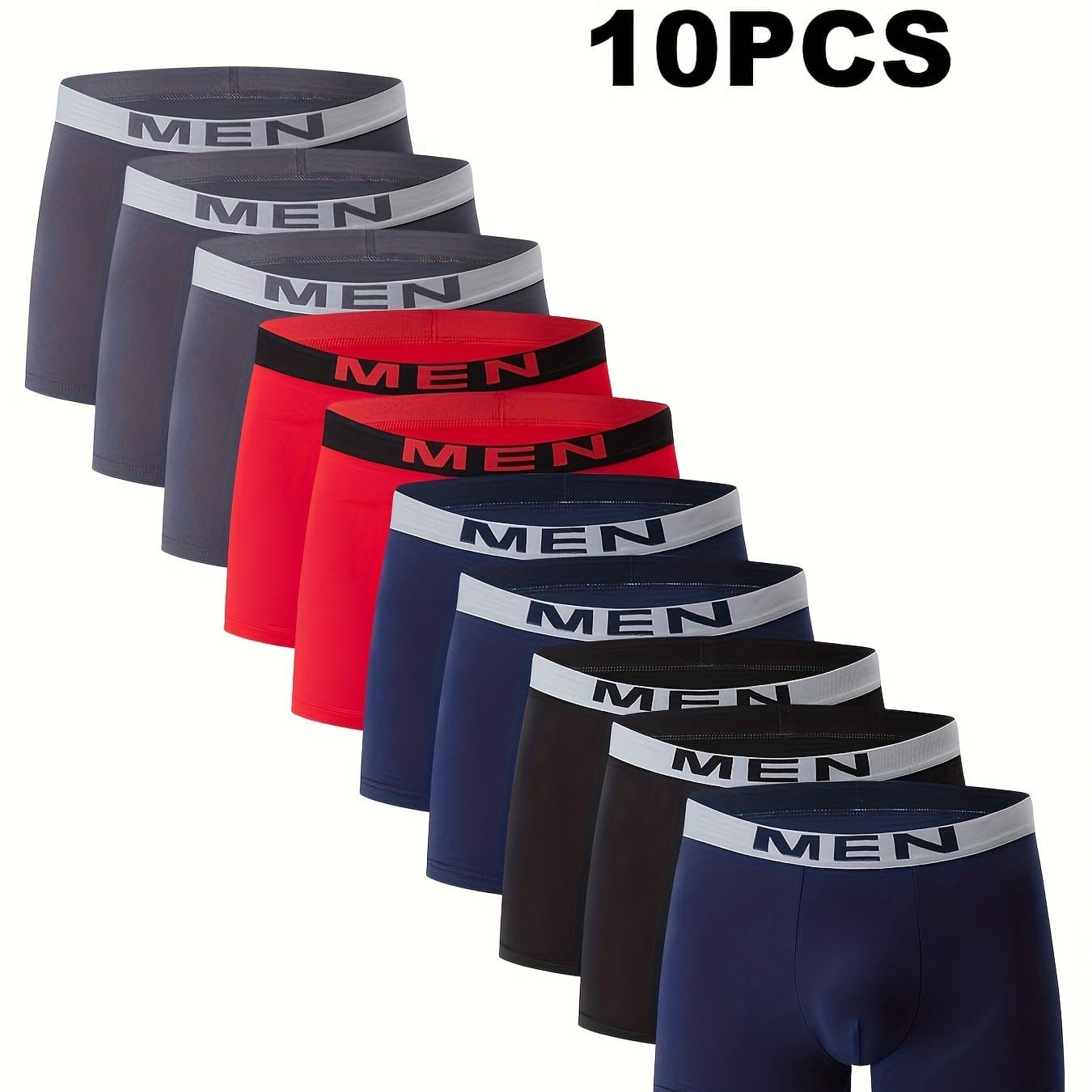 TEMU 10pcs Set Of Men's Breathable Boxer Underwear - Comfortable And Stretchy, Solid Color, Casual Sports Underwear