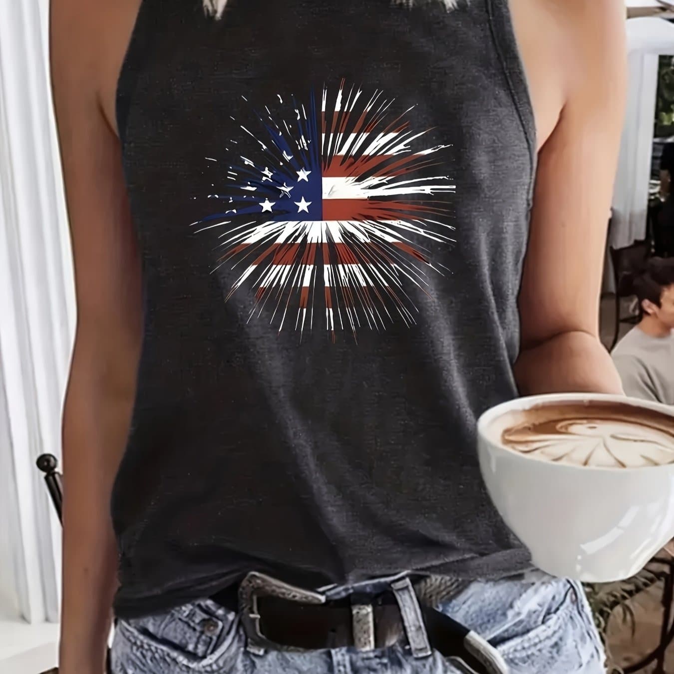 TEMU Print Vest, Crew Neck Casual Top, Women's Clothing
