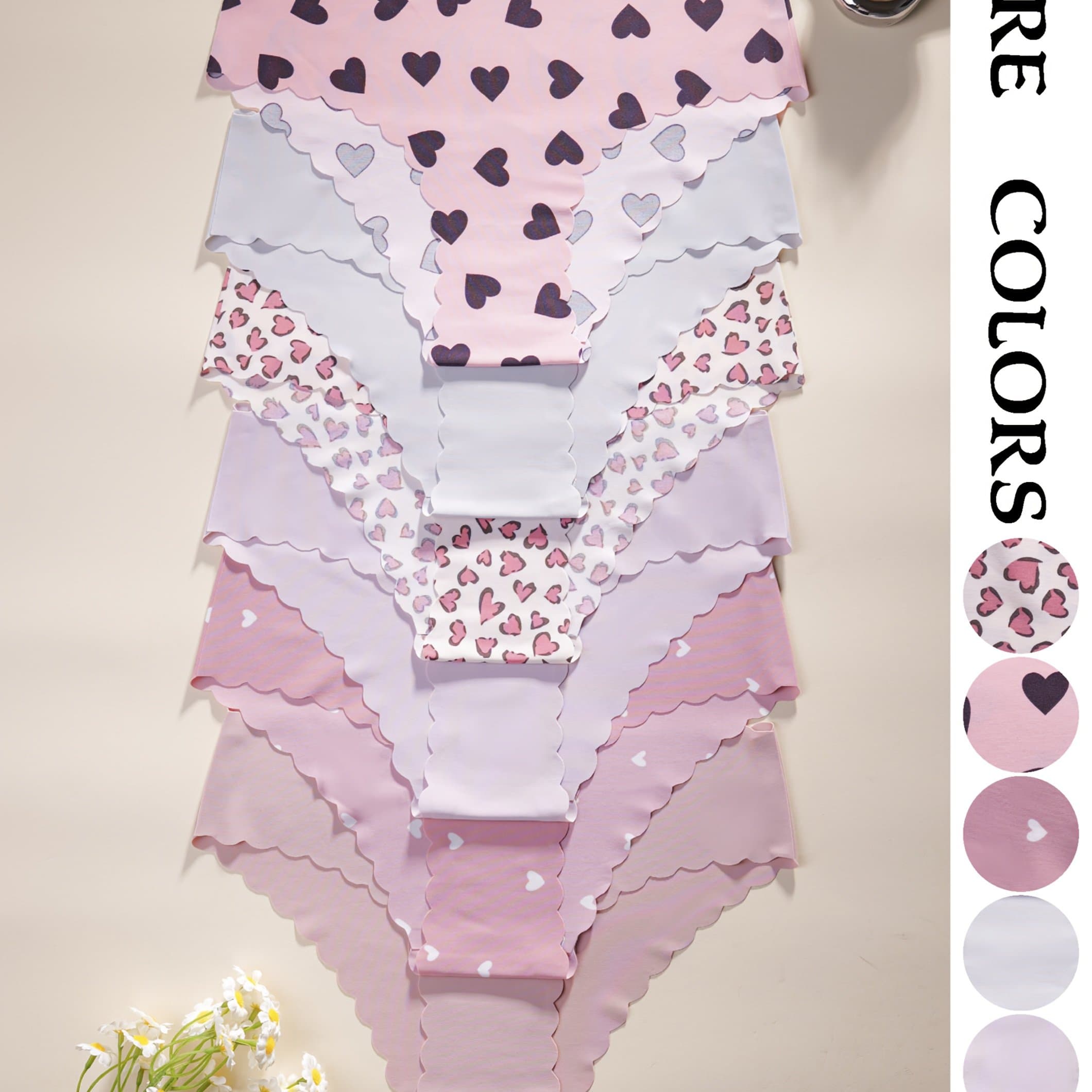 TEMU 6-pack - Heart Print Solid Color Women's Underwear Comfortable Seamless Women's Briefs One-piece Straight Waist Wavy Lace Sports Fitness Women's Briefs
