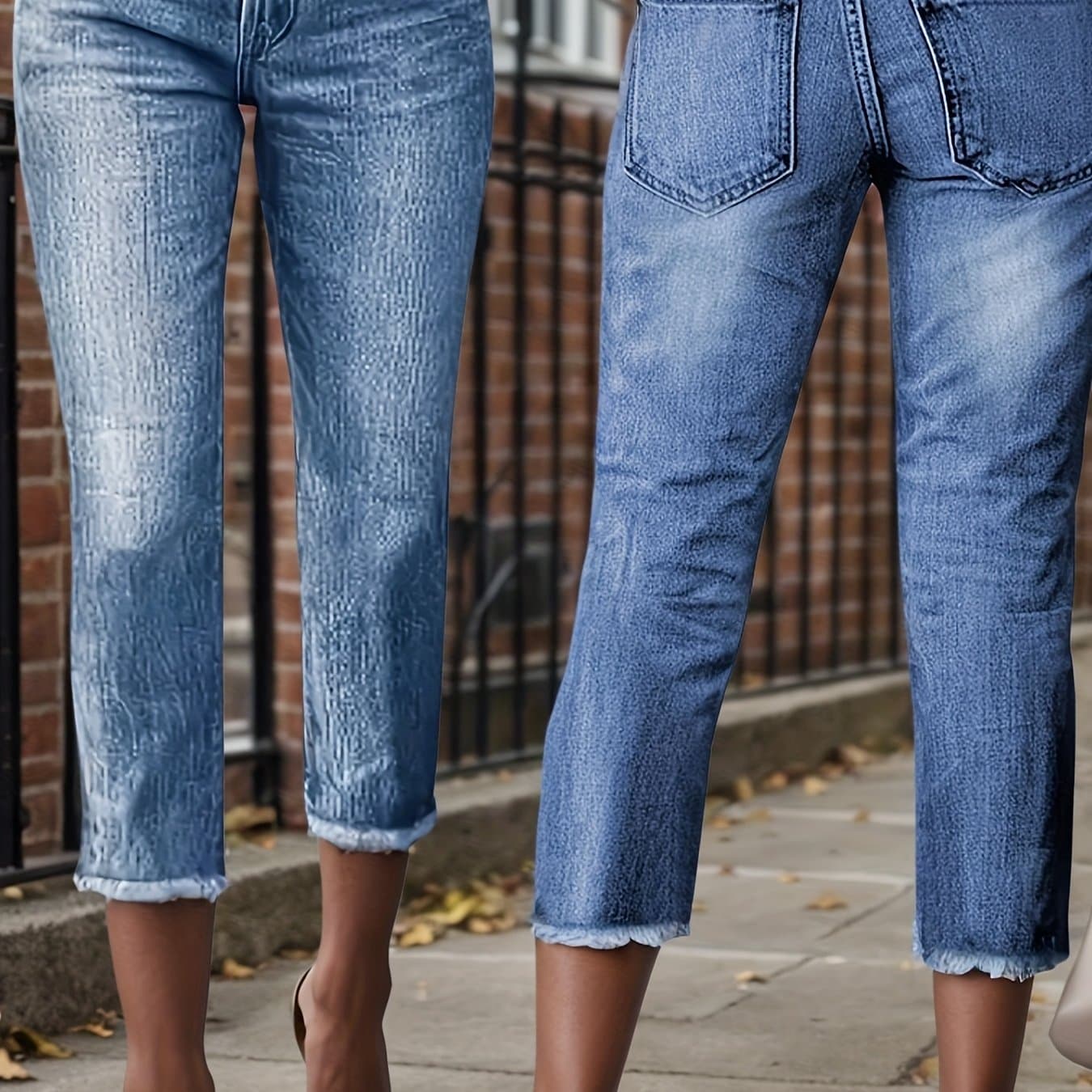 TEMU 2025 New Women's Casual Stretch 9-minute Jeans, Water Washed Edge Small Leg Jeans, Fashionable And Versatile