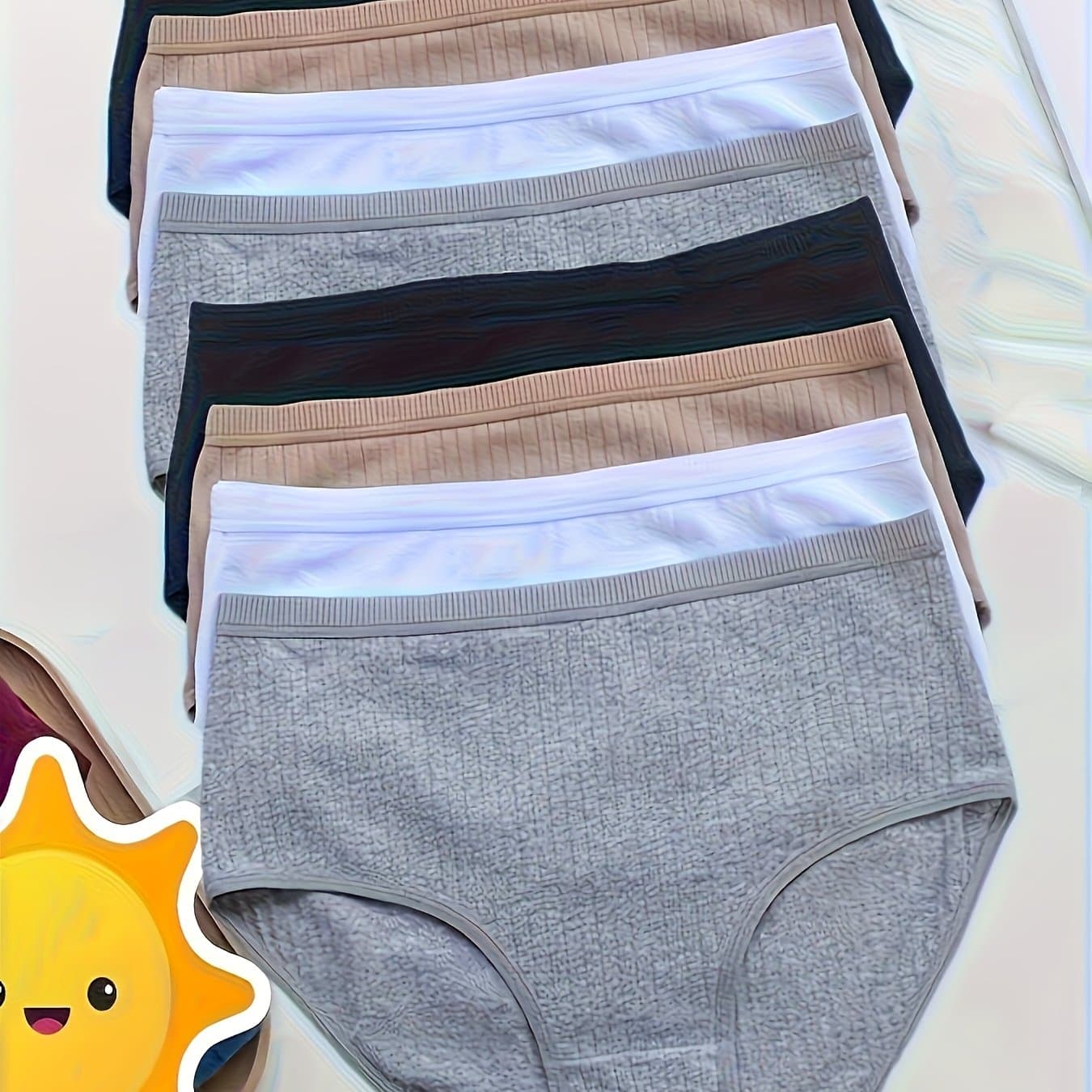 TEMU 8pcs Of Oversized High Waisted Women's Underwear, 95% 5% Stretch, Breathable, Abdominal Control, Solid Color, Fabric Underwear