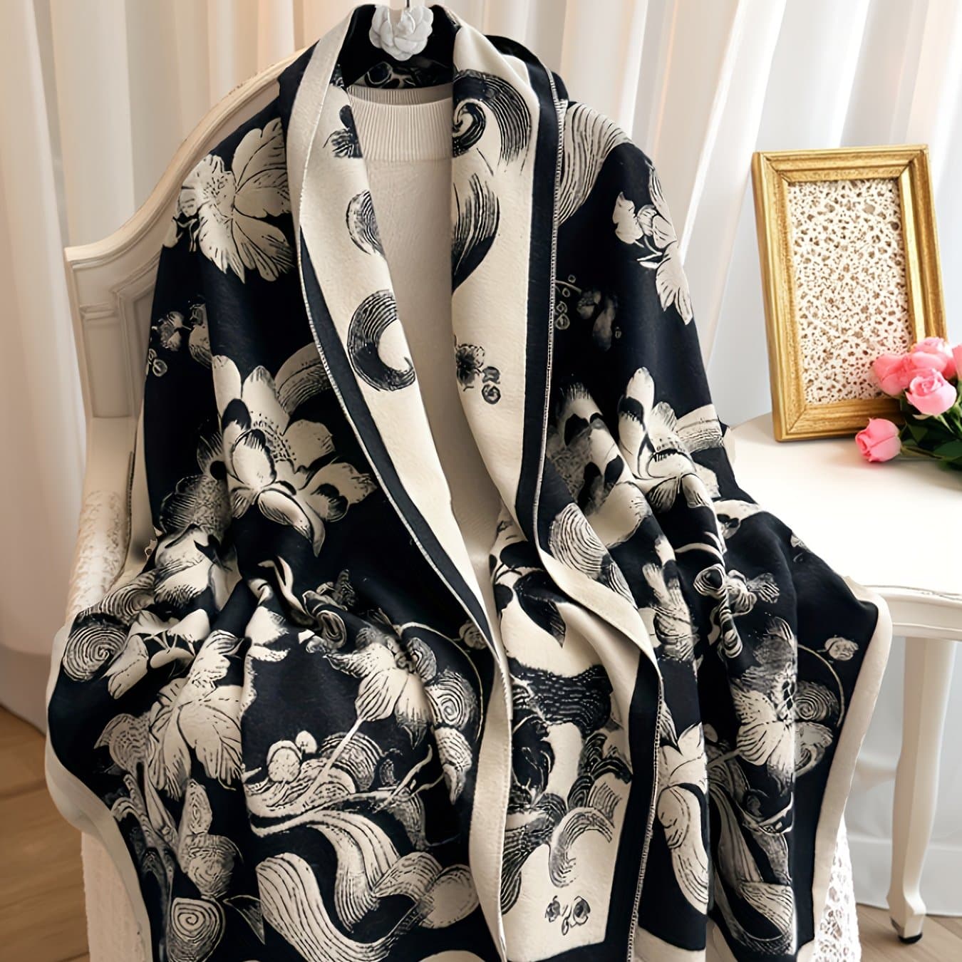 TEMU Plus Size - Plus Size - Autumn Winter Thickened Imitation Cashmere Contrast Tassel Headscarf Women's Warm Scarf Coat Shawl Wear
