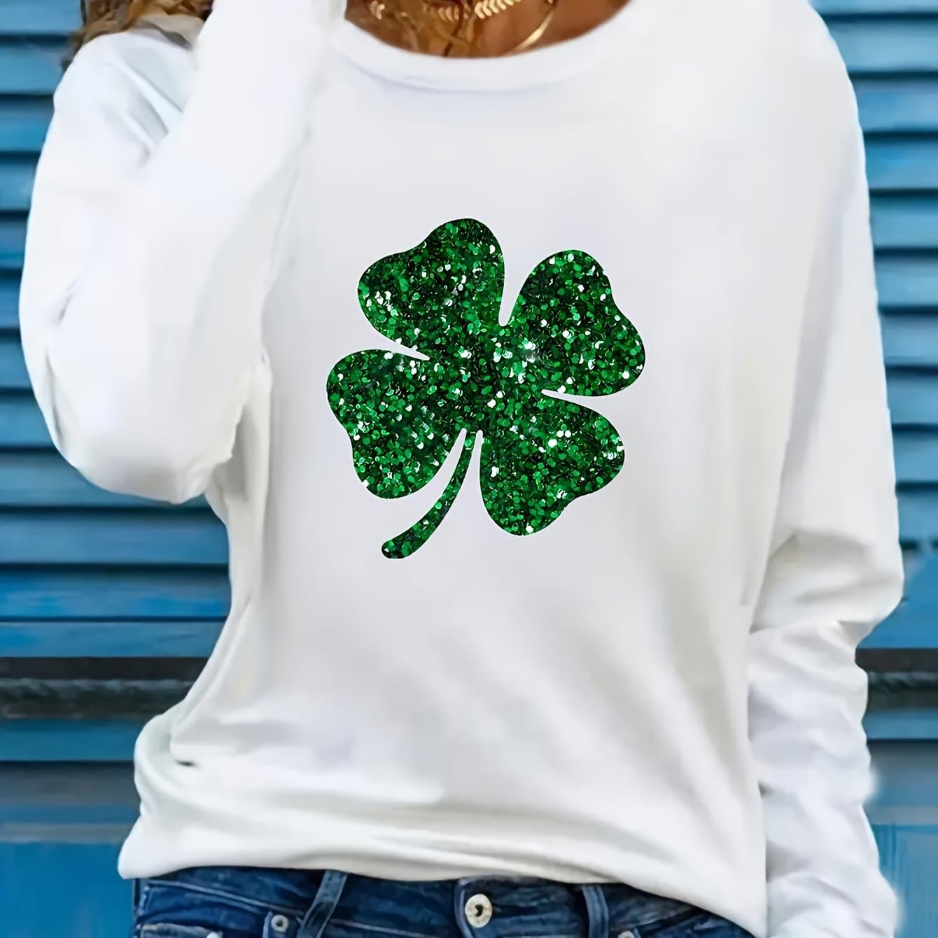 TEMU 's Day Print T-shirt, Long Sleeve Crew Neck Casual Top For Spring & Fall, Women's Clothing