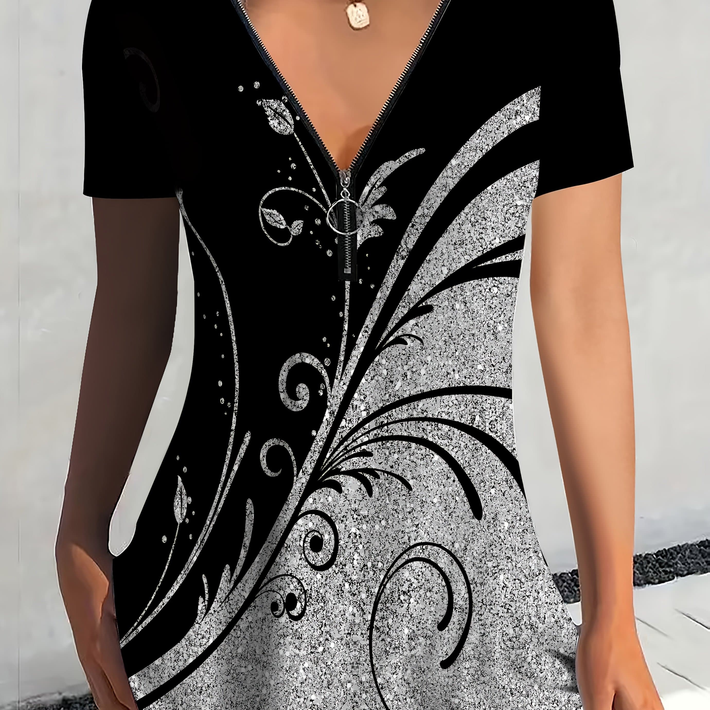 TEMU Women's New Zipper Short Sleeve T-shirt