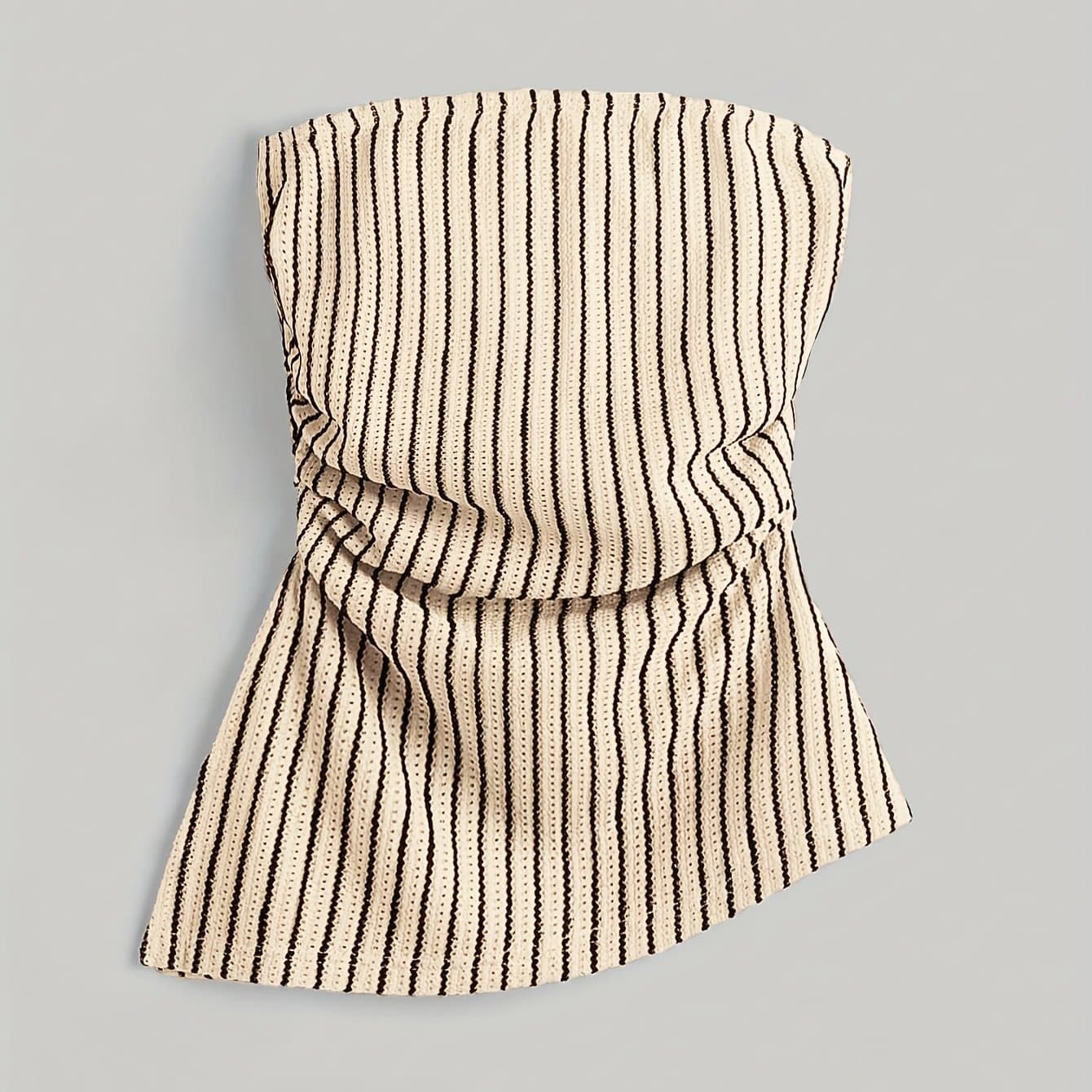 TEMU Summer Orienteering Style Women's Spring/summer Micro-sheer Textured Striped Print Slit Hem Strapless Top