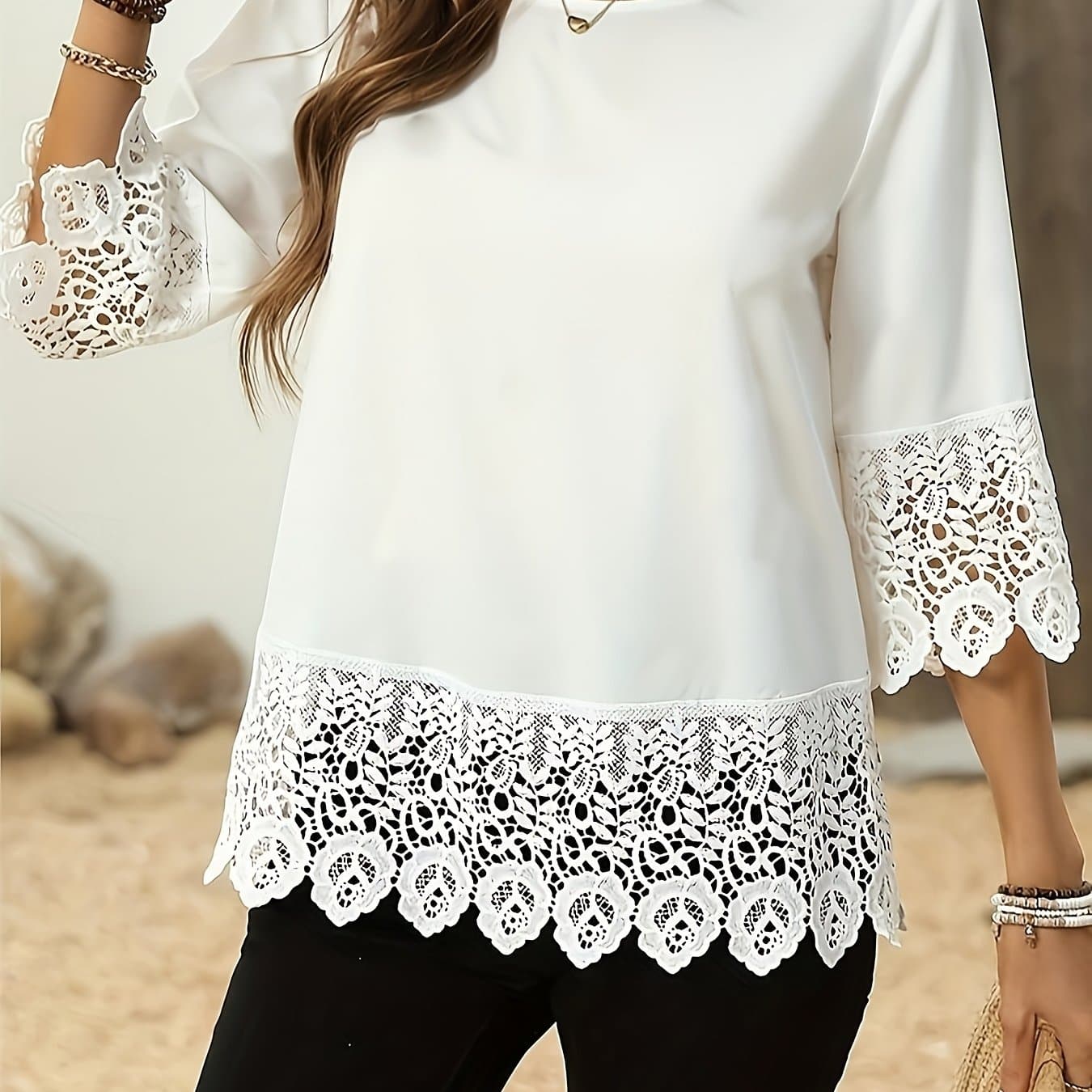 TEMU Plus Size, Plus-size Elegant White Women's Shirt, Suitable For Spring And Summer