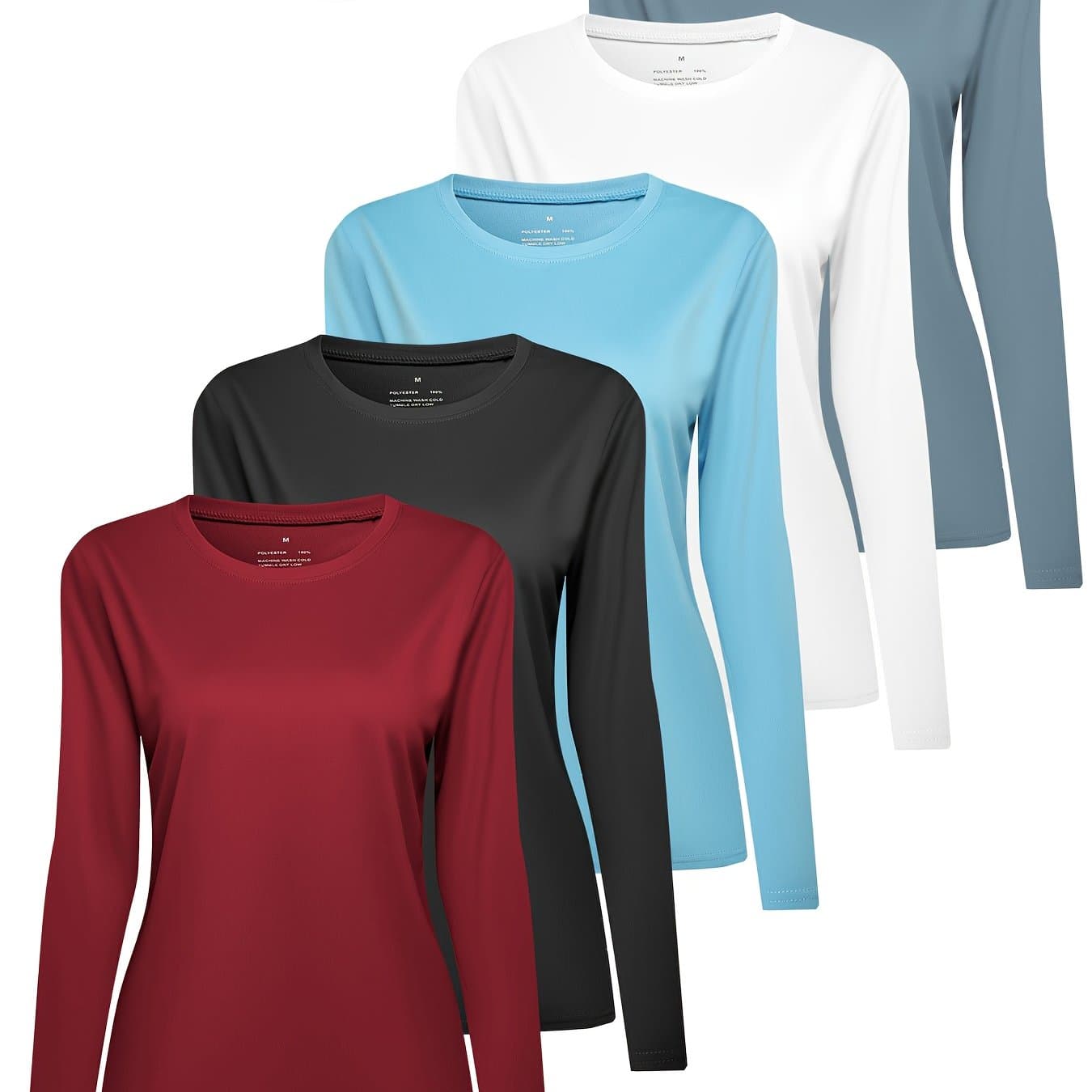 TEMU 5pcs Women's Casual Sports Running Workout Long Sleeves T-shirt Suitable For Sports And Daily Wear