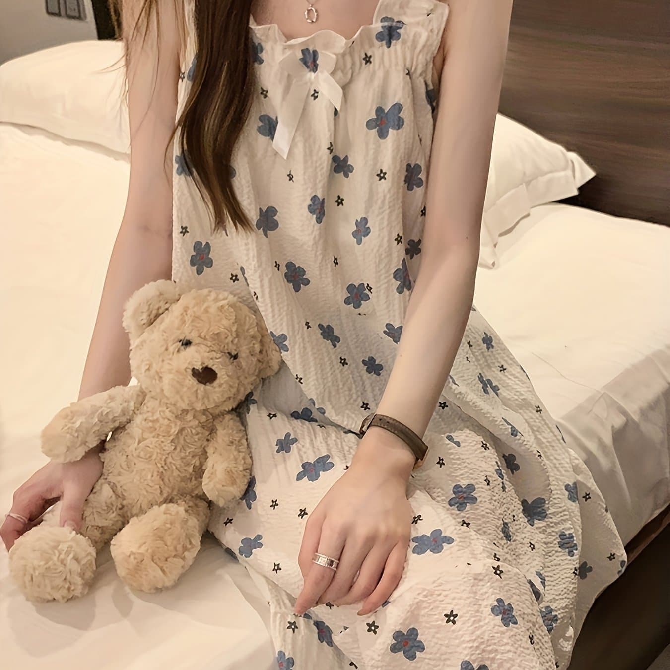TEMU Women's Spring Summer Thin Camisole Sleeveless Nightgown Wear