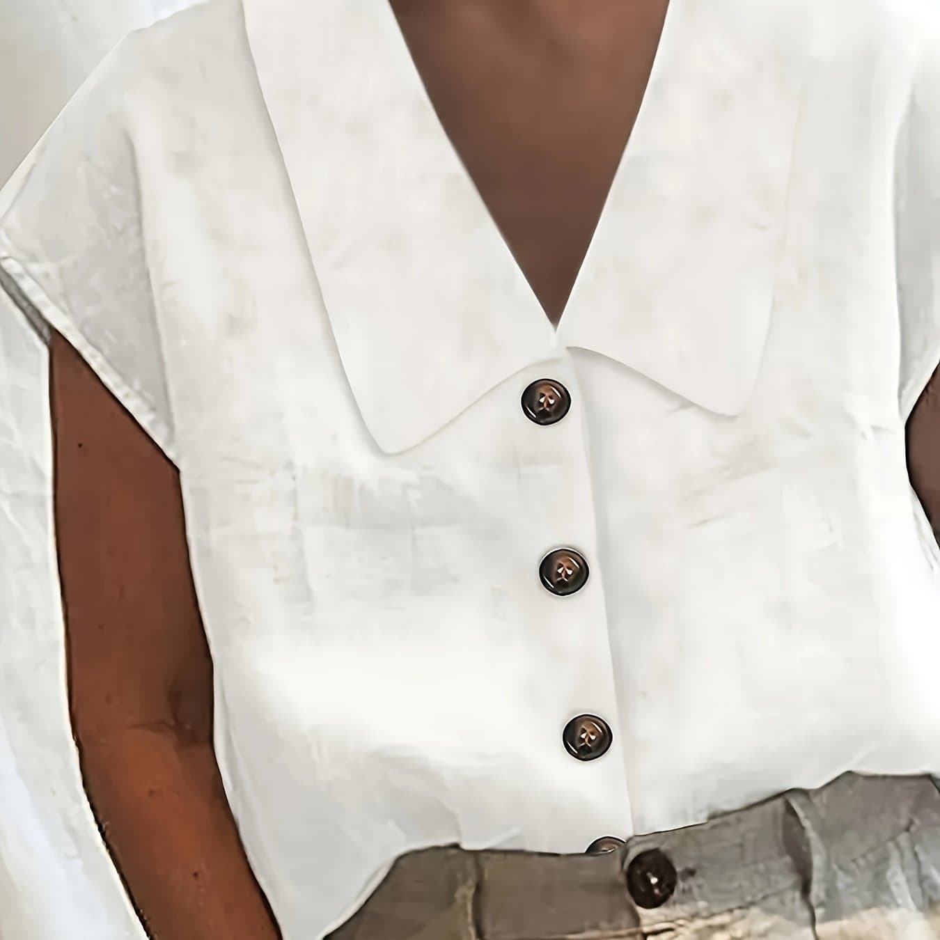 TEMU Summer Fashion New Solid Color Batwing Sleeve Square Neck Single-row Button-up Shirt Women's