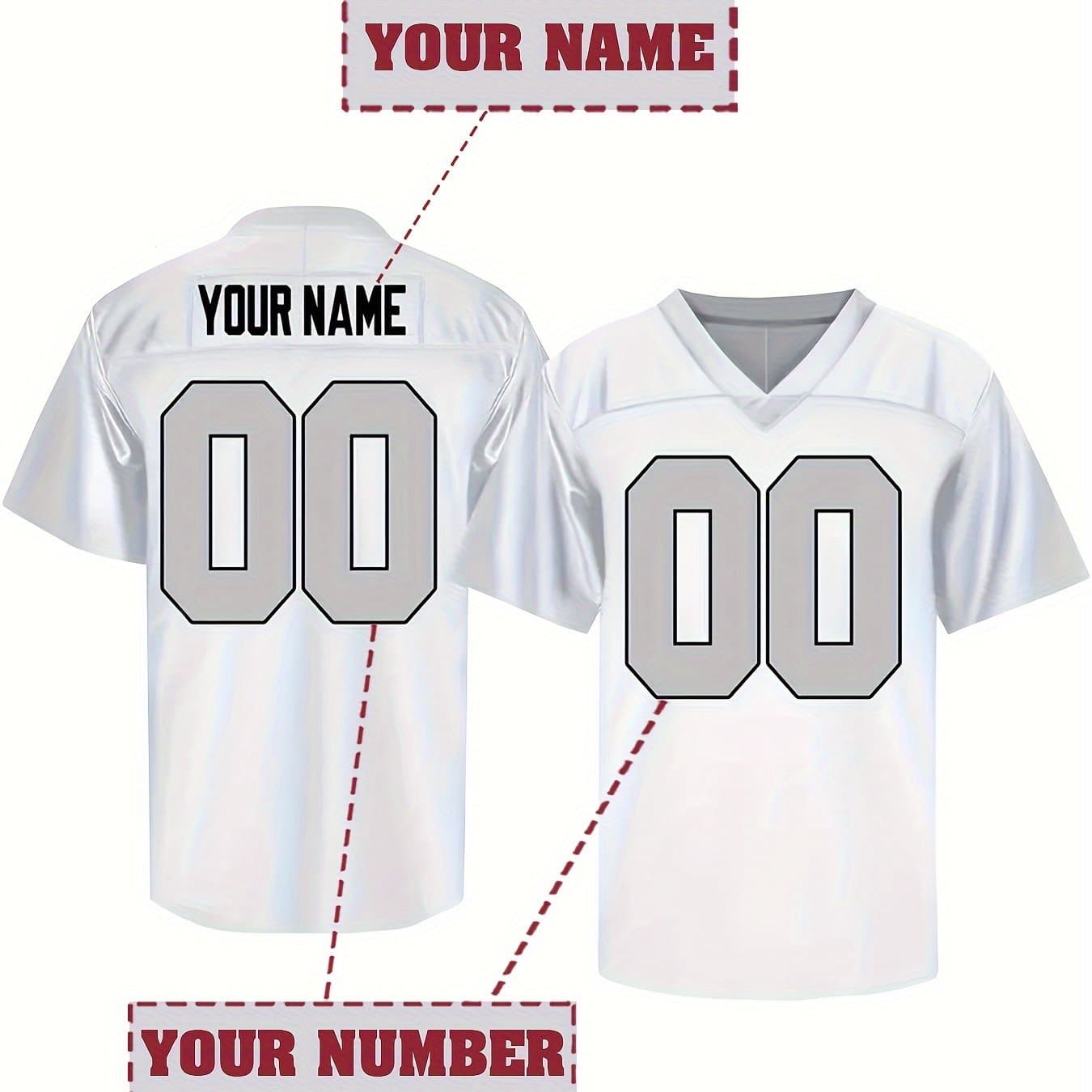 TEMU Customized Name And , Men's Football Jersey Short Sleeve Loose Breathable V-neck Embroidery Jersey, Sports Shirt For