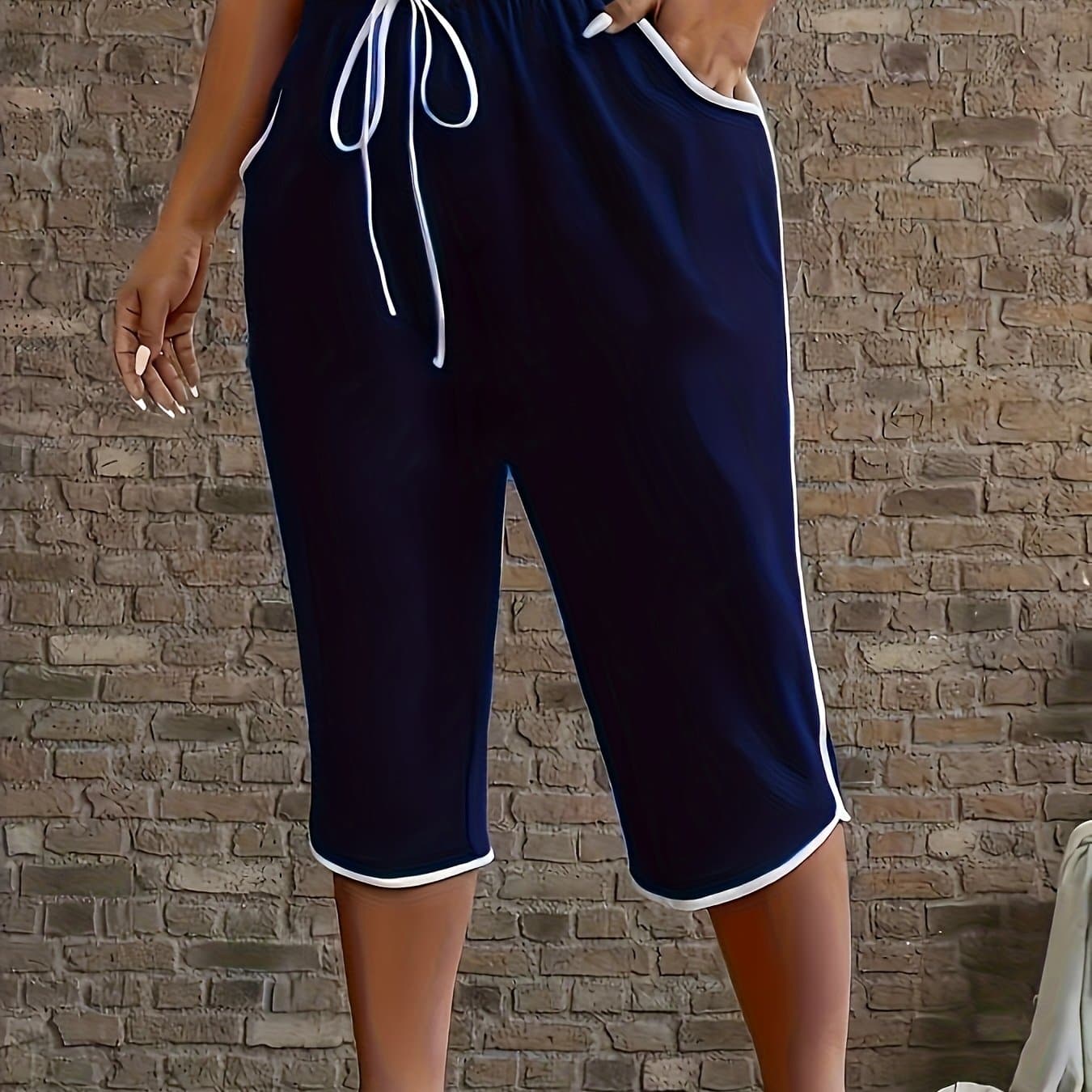 TEMU And Summer Solid Color Casual Comfortable Mid-length Sweatpants For, Fitness, And With Pockets.