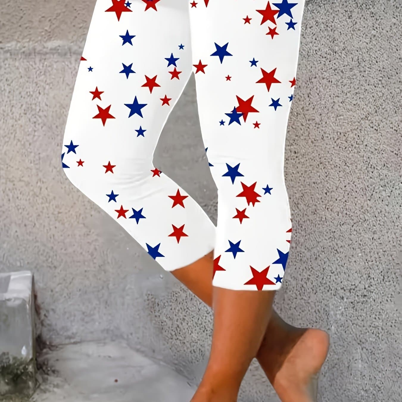 TEMU Women's American Flag Capri Pants - Stretch Waist Trousers With Flag Print, Machine Washable Summer Pants Suitable For 4th Of, Casual Wear & Themed Events, Non-
