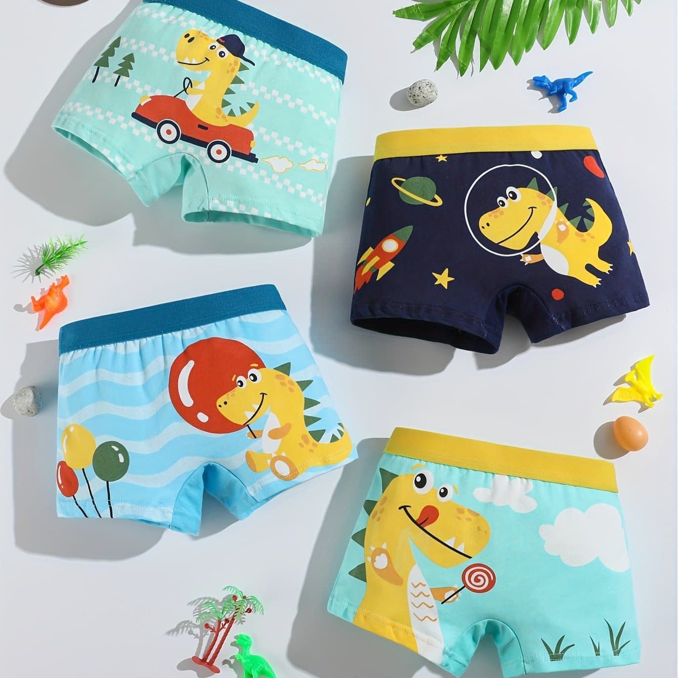 TEMU 4pcs/pack Boys Boxers Underwear Cute Dinosaur Car Printed Elastic Cotton Breathable Boys Panty