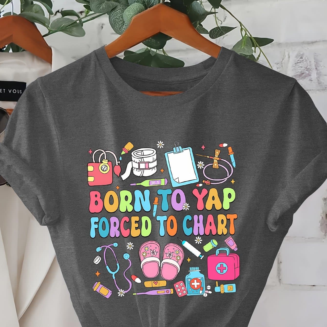 TEMU Graphic T-shirt For Nurses, Featuring Short Sleeves And Neck, Perfect For Casual Wear And Summer, Designed For Women