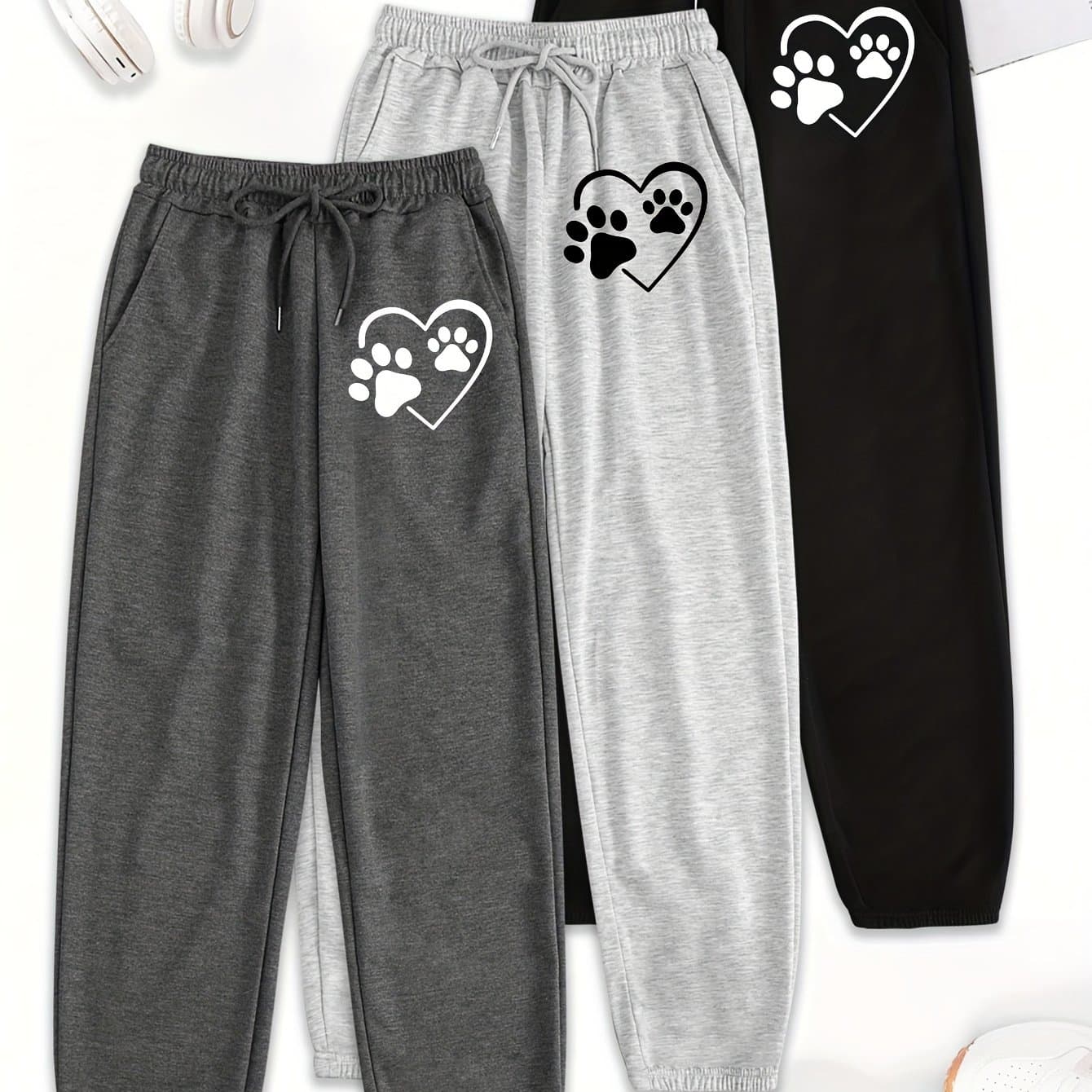 TEMU 3pcs Letter Print Pants, Elastic Waist Casual Pants, Women's Clothing