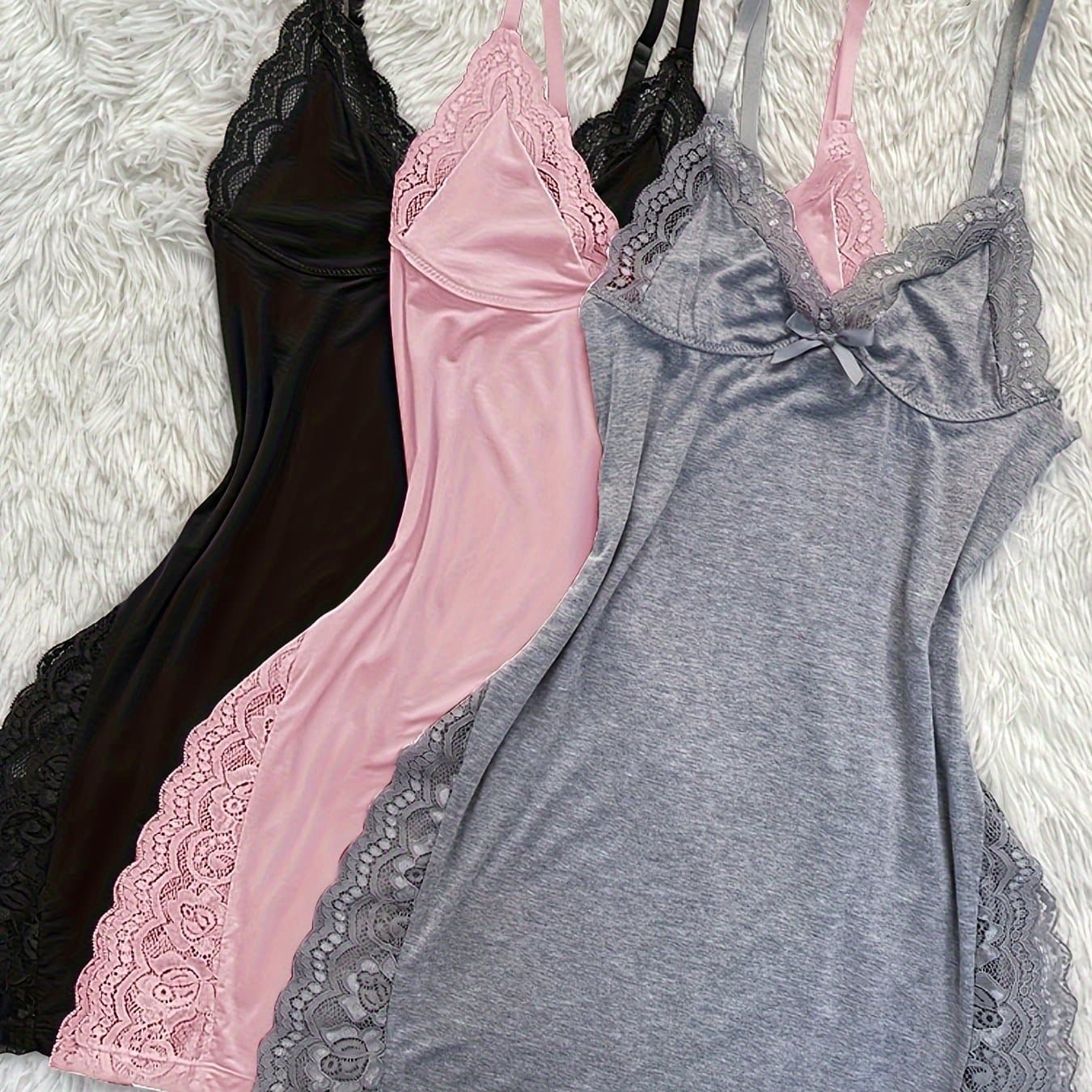 TEMU Modal Nightgown With A V-neck, Side Slit, And Lace Cutouts Featuring Buttons