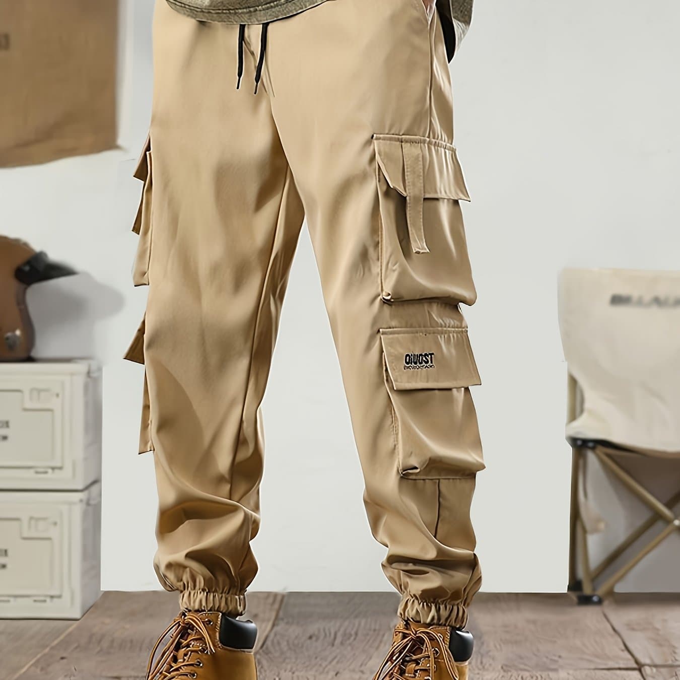 TEMU Multi-pocket Cargo Pants, Casual Trousers, Athletic Pants, Ankle-cinched Trousers, Loose Fit, Street Style, Teenager To Adult, Multi-pocket Outdoor, Hip-hop Trousers