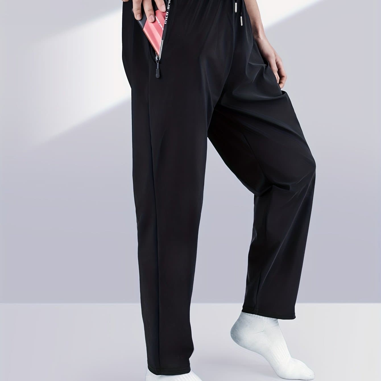TEMU Women's Summer Lightweight Ice Silky-like Fabric Pants - Quick-dry High Loose Fit With Pockets, Elegant Casual Oversized Trousers For Spring Summer Fall