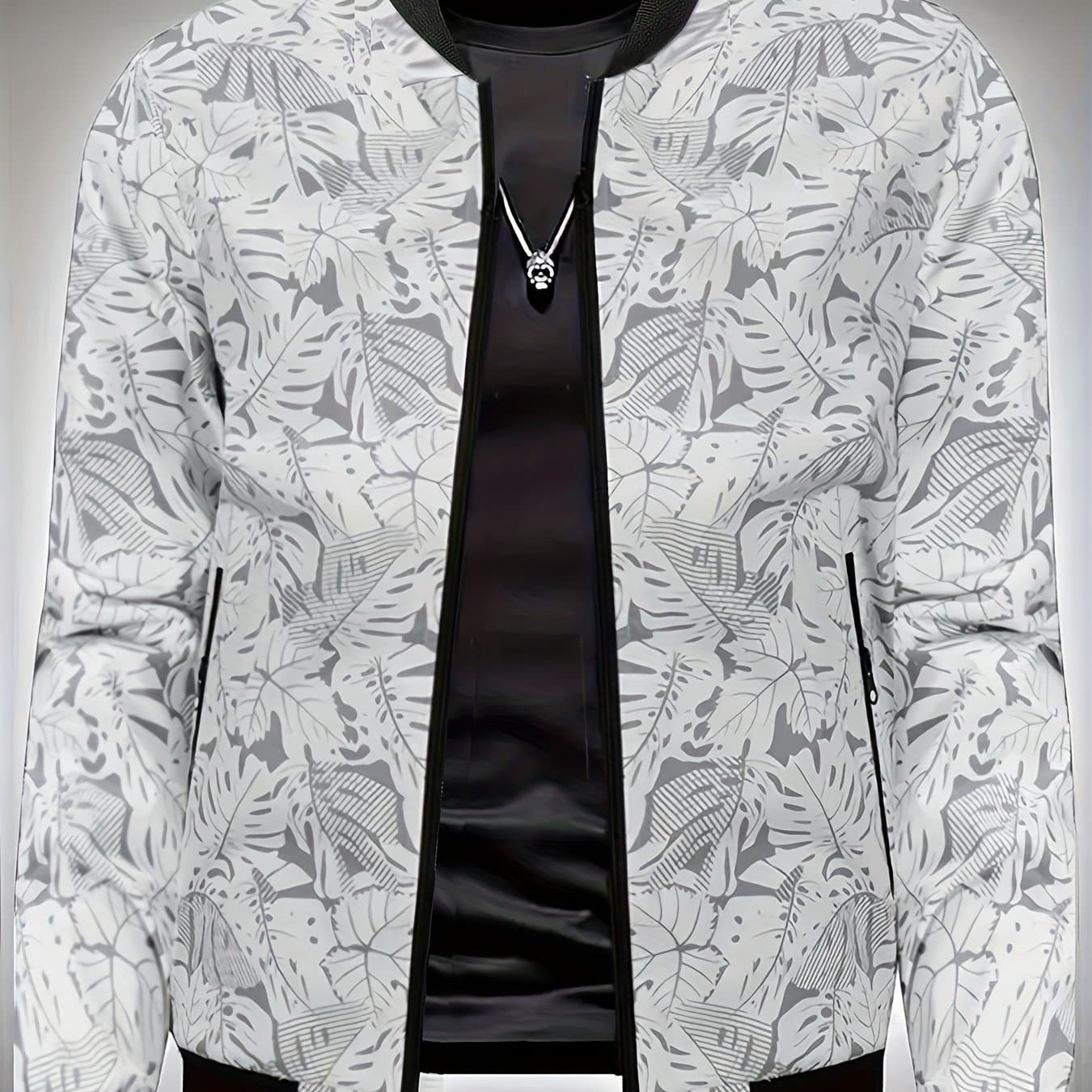 TEMU Men's Fashion Sports Jacket With Baseball Collar, Long Sleeve, Pocket, All-, Non-stretch, Regular Fit, Zipper Closure, Conventional Contour, Lining, Weekend Casual Wear