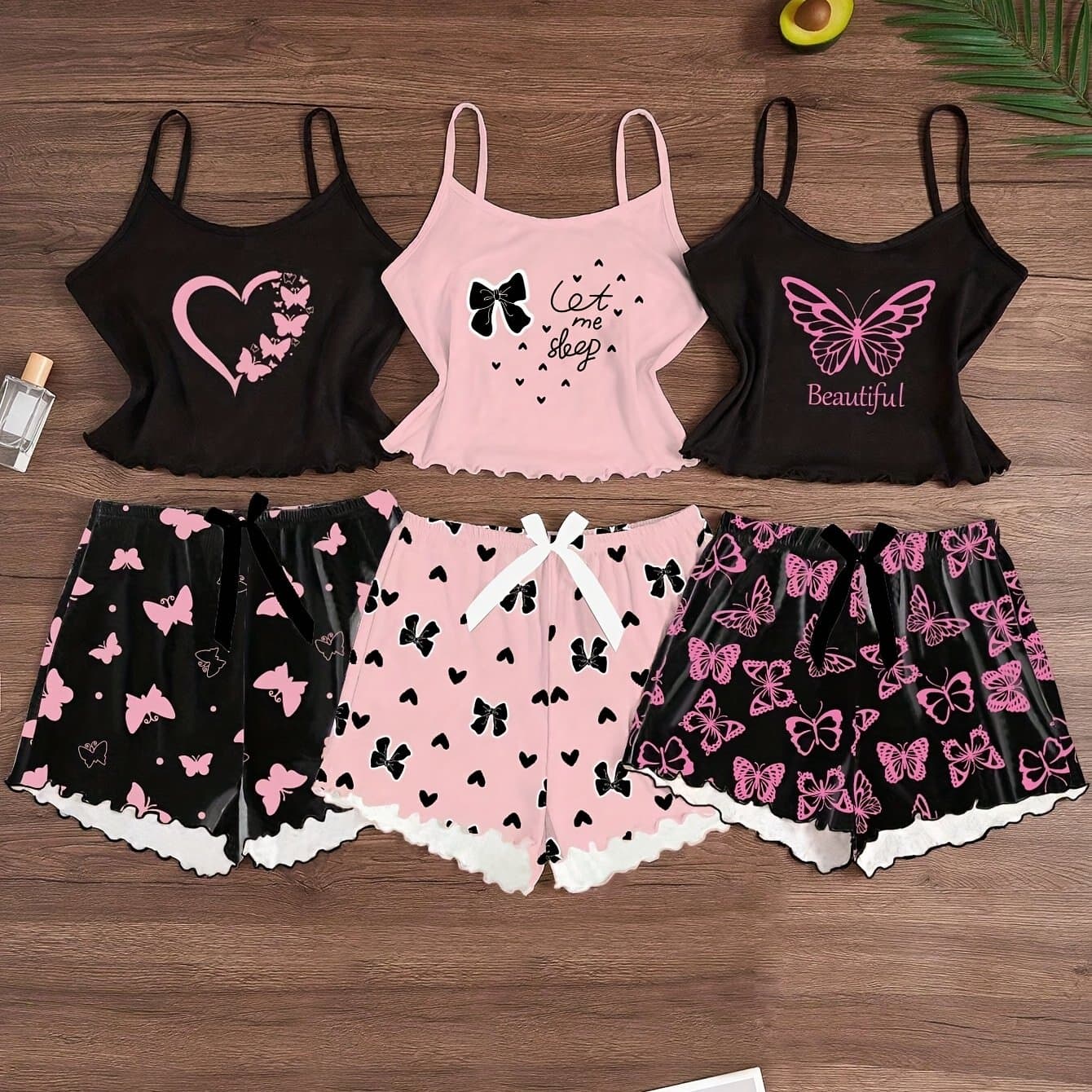 TEMU 3pcs Cartoon Print Cami And Shorts Pajama Set, Casual Summer Outfit