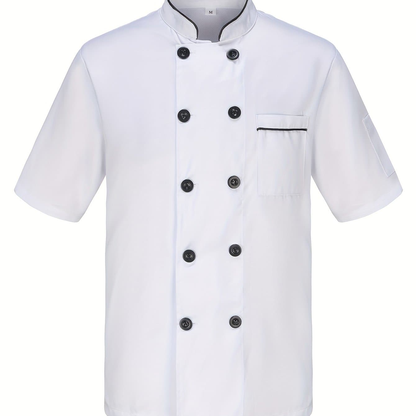 TEMU Chef Uniform Men's Short Sleeve Stand Collar Double-breasted Work Clothes Summer Thin Breathable Kitchen Chef Suit Baking Cake Shop Staff Uniform Workwear