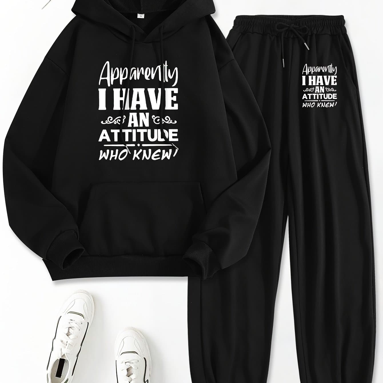 TEMU Women's Clothing Featuring A Two-piece Set With A Hoodie And Pants, Designed With Letter Prints