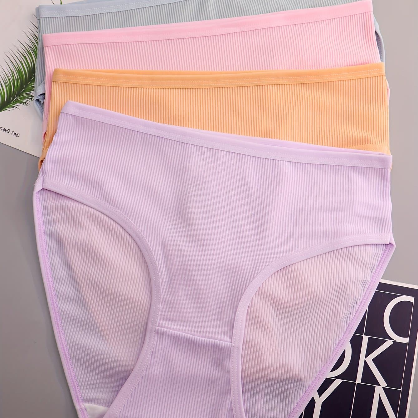TEMU 4pcs Of Women's Multicolored Fiber Fabric Cute And Comfortable Sports Panties