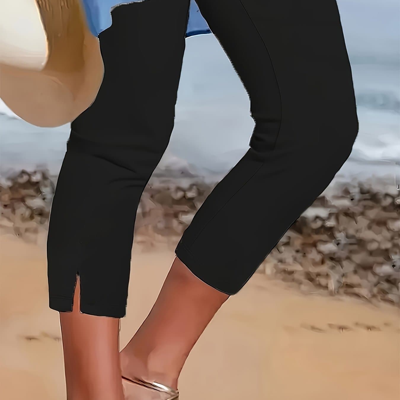 TEMU 3657 Solid Color Hot Women's Elastic Waistband, Medium Stretch Fabric, Casual Pants