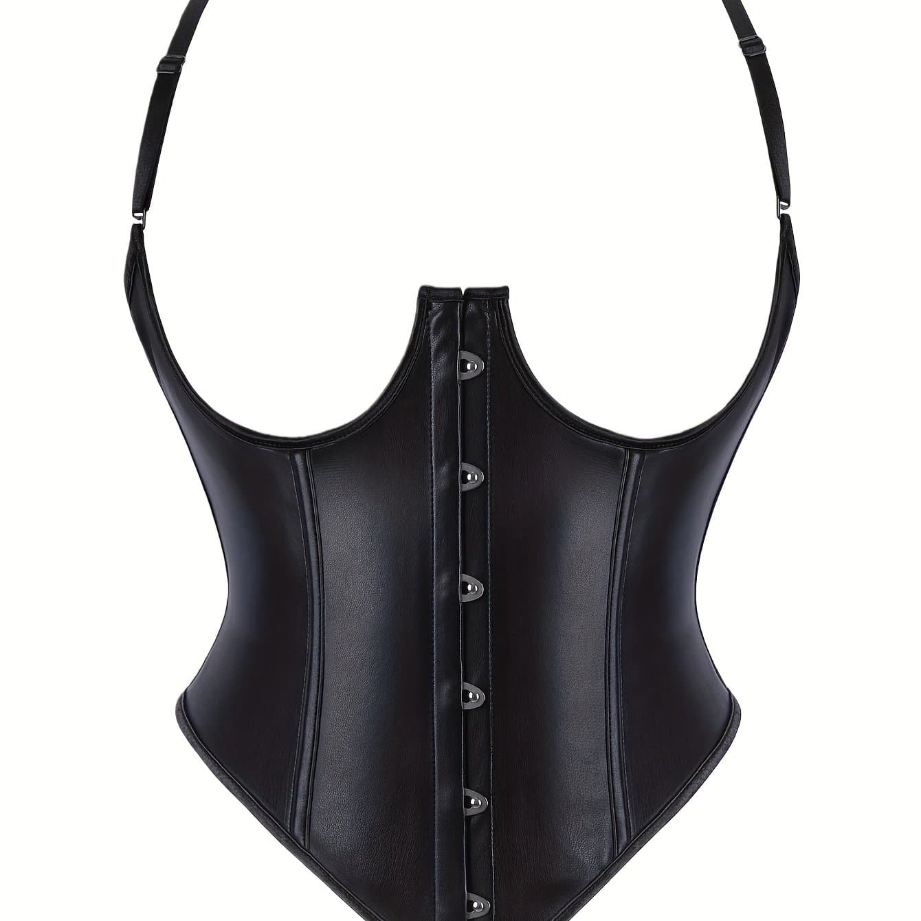 TEMU Women's Sexy Underbust Corset, Polyester & Polyamide Knit Fabric, Solid Color With Contrast Faux Fur Detail, Adult Body Shaper And Tummy Control Innerwear