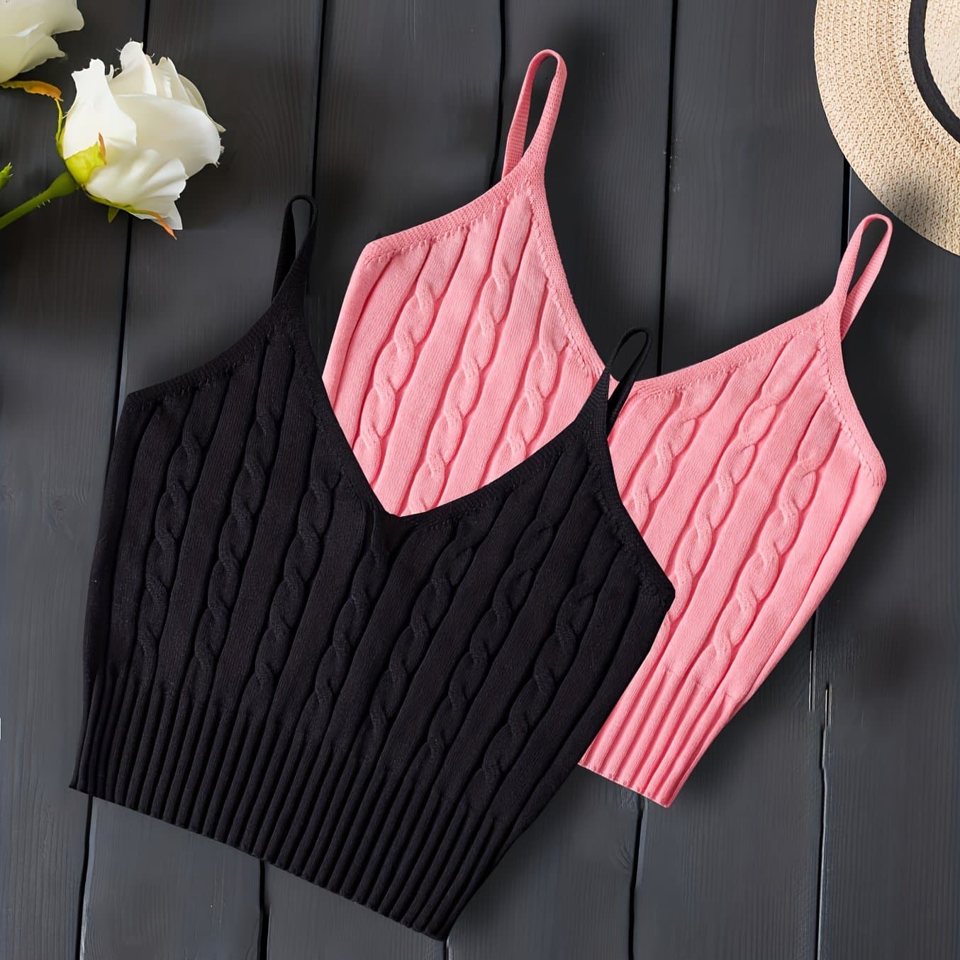 TEMU 2pcs Set Solid Color Sexy Camisole Vest Versatile Top