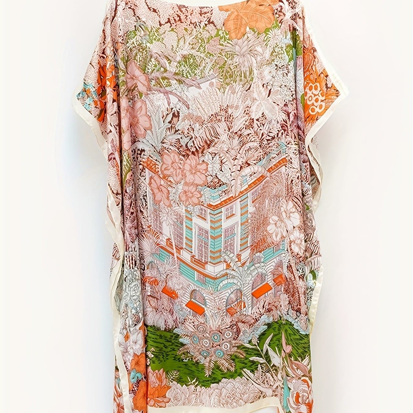 TEMU Satin Women's Summer Travel Printed Sunscreen Cover, Bohemian Style