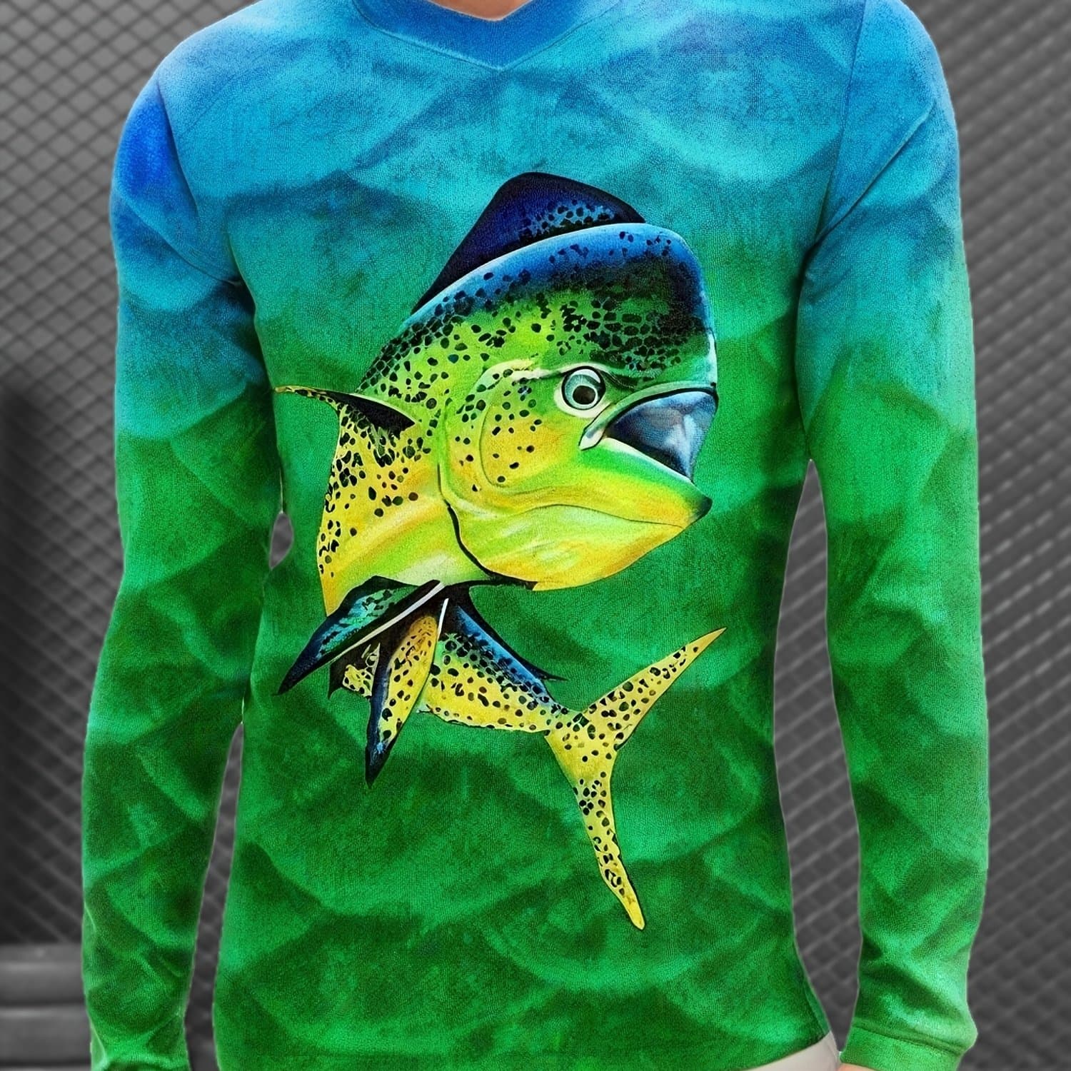 TEMU Men's Long-sleeve Shirts Featuring 3d Fishing Art, For Outdoor Activities Like Hunting And Cycling, Made From Breathable For Performance