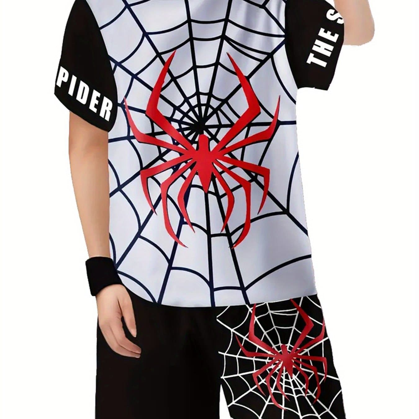 TEMU Short-sleeved Shorts Set 3d Print Spider Pattern T-shirt Boy Cool Spider And Spider Web Graphics Clothing T-shirt Set, For Outdoor
