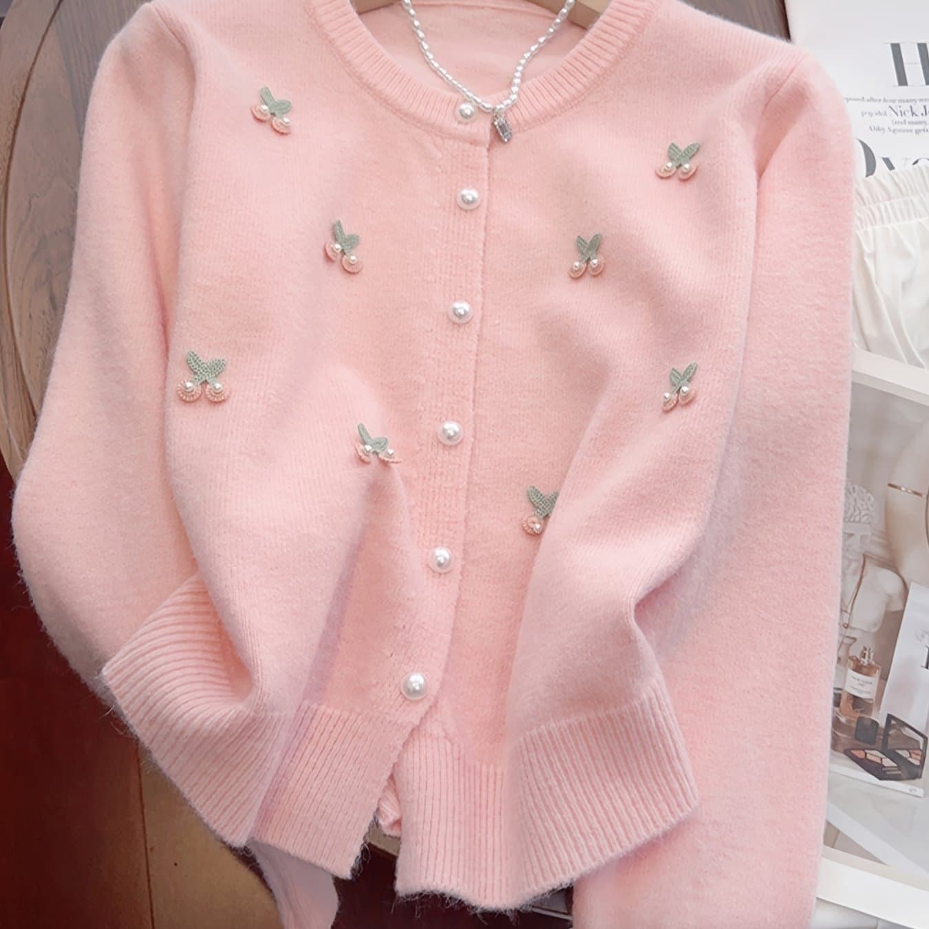 TEMU Intricate Studded Sweater Coat Spring Autumn New Loose Little Dress Design Sense Cardigan Women's Trendy