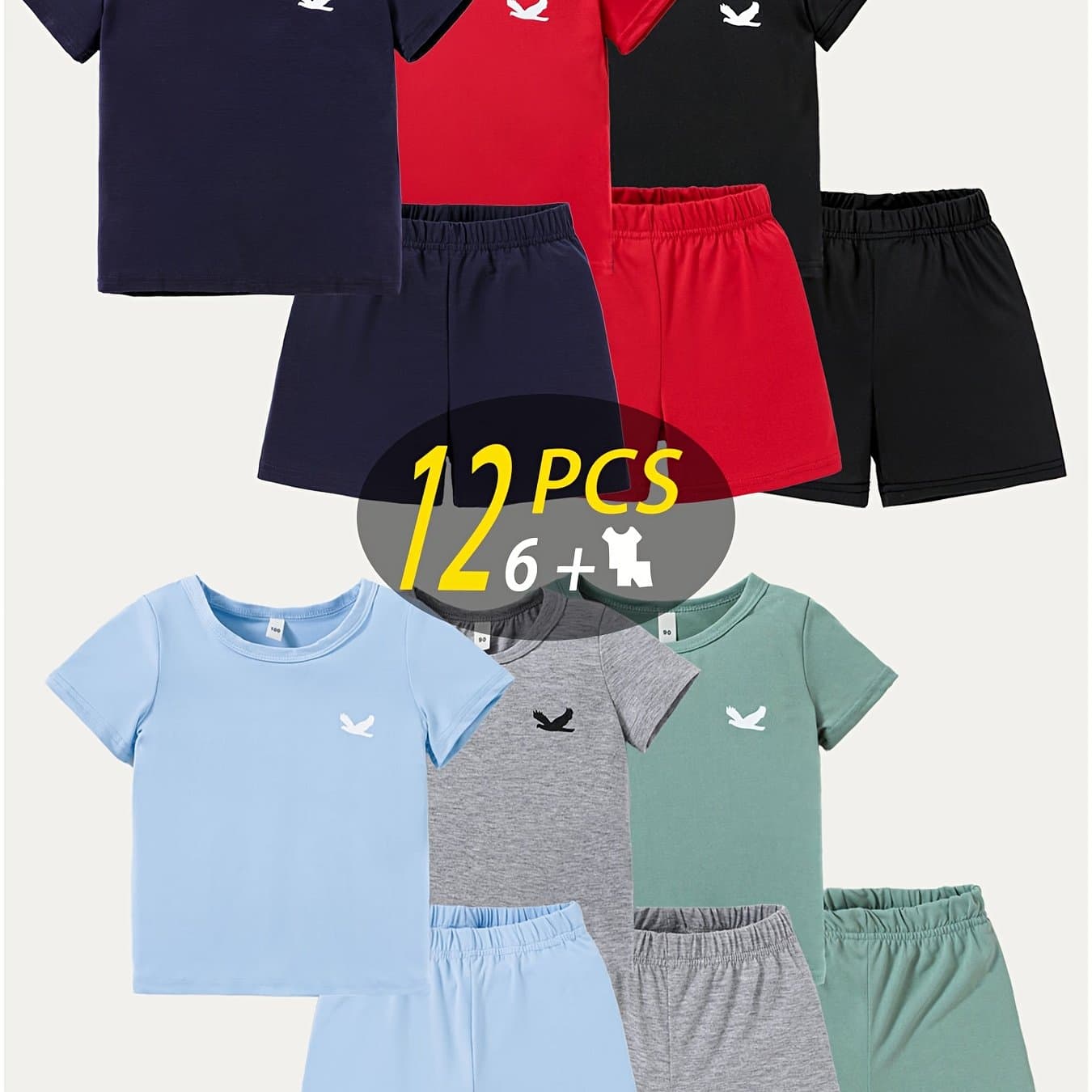 TEMU 12pcs Targeted Development Summer New Boys' And Girls' Fashion Shorts Set, Printed Casual Set, 6 Tops, 6 Shorts, For Outdoor