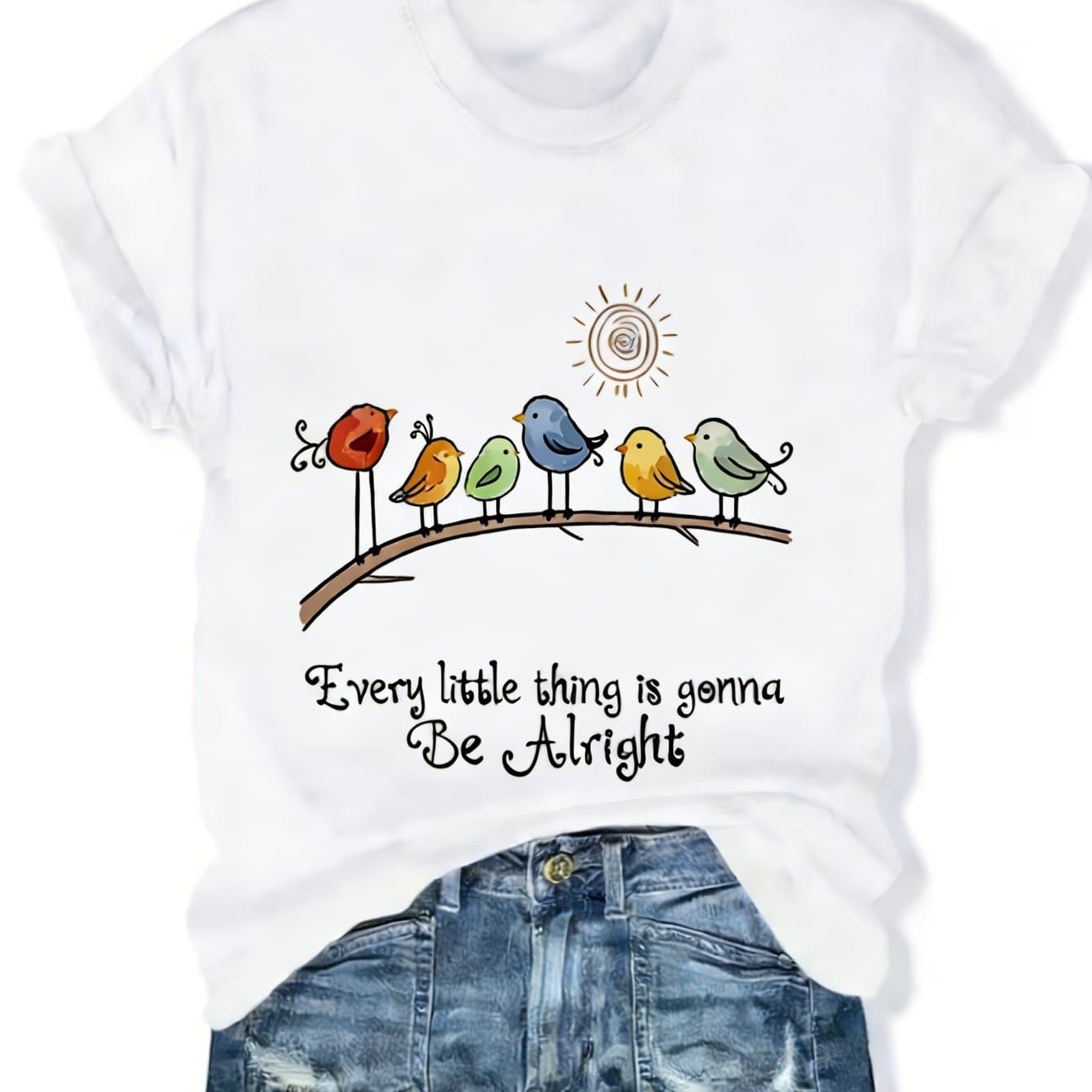 TEMU Cute Bird Print Graphic Tee For Women, Is Gonna Be Slogan, Perfect For Loungewear, Daily Wear, Fashion Casual, Gift For Girlfriend, Mom Holiday Gift, For