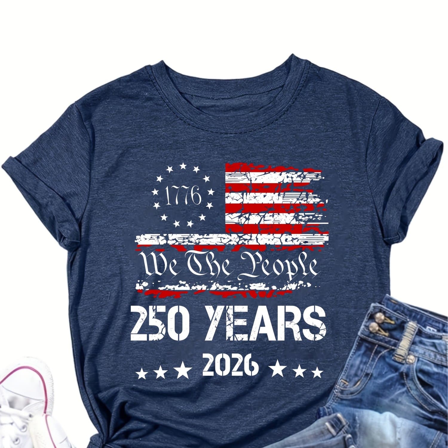 TEMU 250 Years 2026 Round-neck Pullover Comfortable And Soft Women's T-shirt