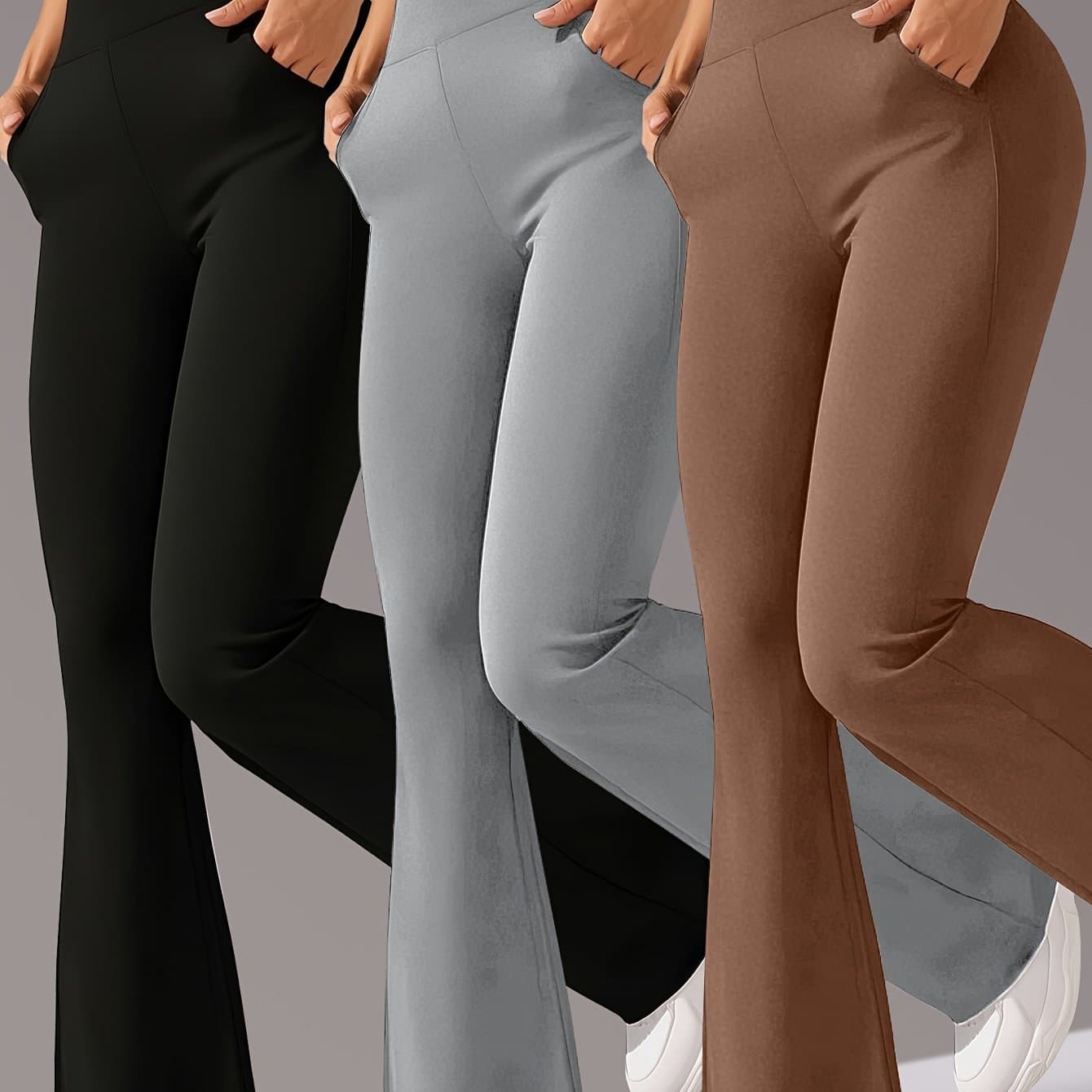 TEMU Women's 3pcs High-waisted Flared Leggings In , Perfect For Casual , Summer, And Fall. Form-fitting Pants Are Designed For A Effect And