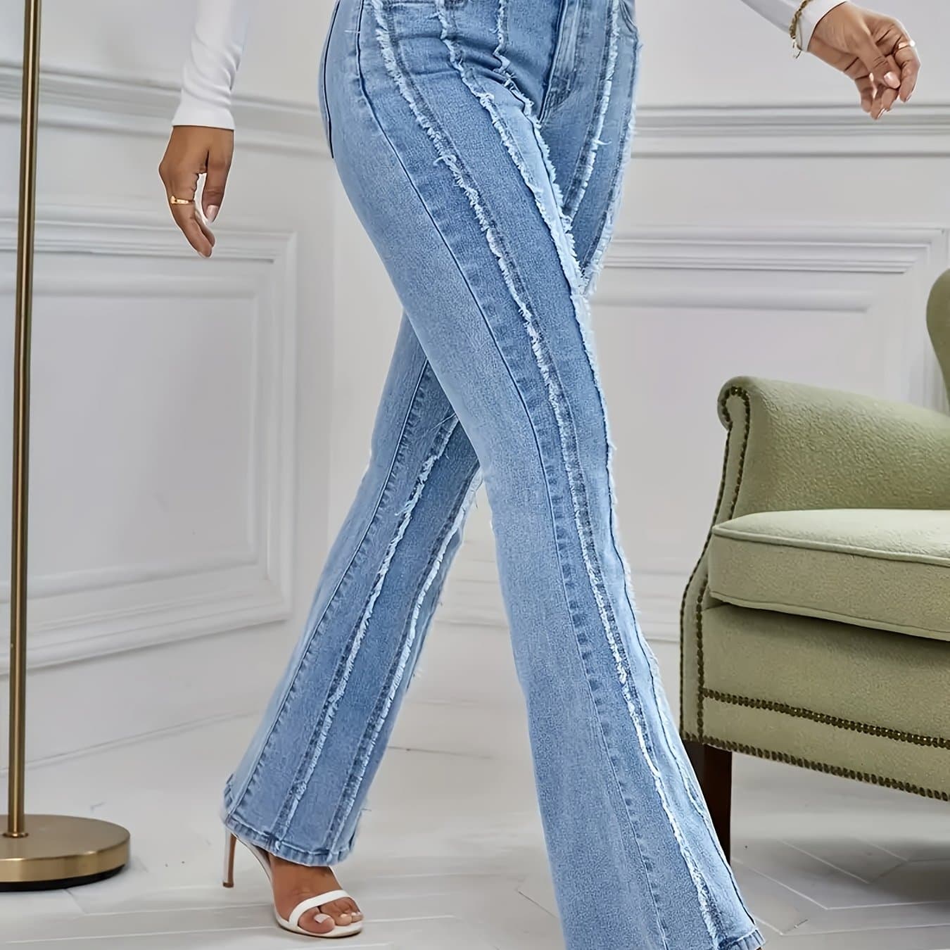 TEMU Women's Plus Size Jeans Clothing Vertical Elegant Flared Pants