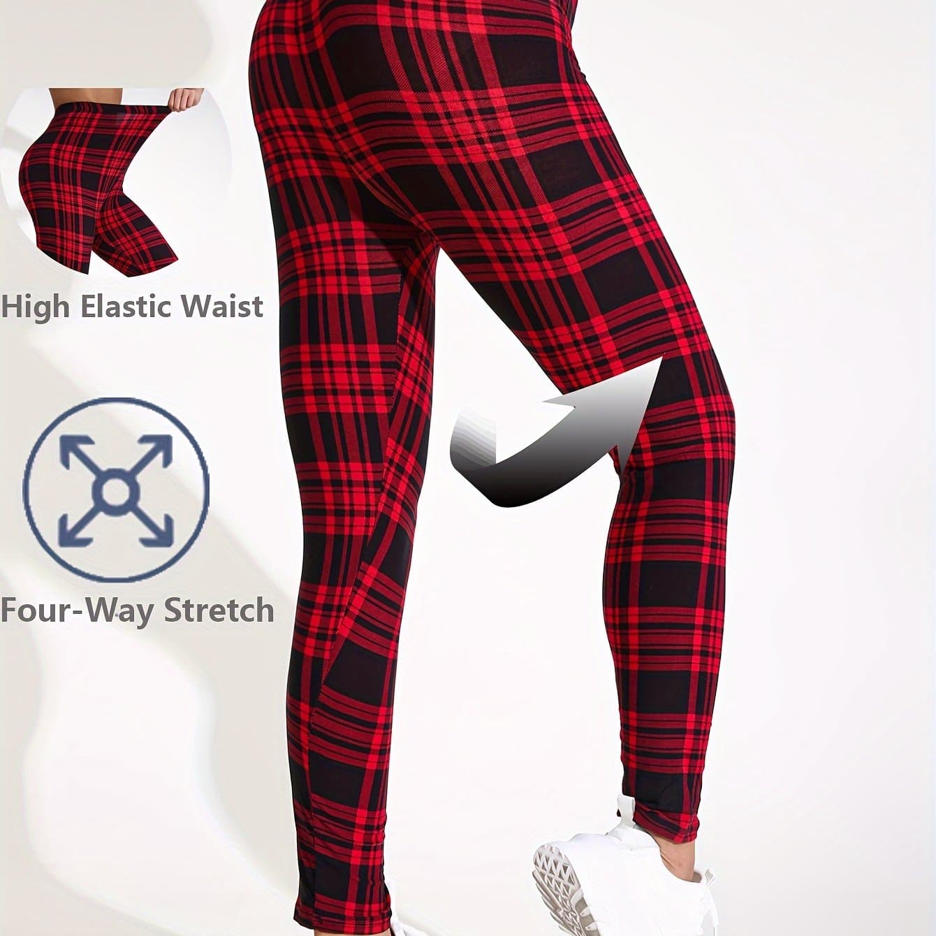 TEMU Yoga Pants Fashion Black Red Plaid Pattern Tight-fitting Leggings Elegant Shaping Hip-lifting Cropped Trousers Casual Exercise Fitness Sports Pant Outdoor Running Playing Legging