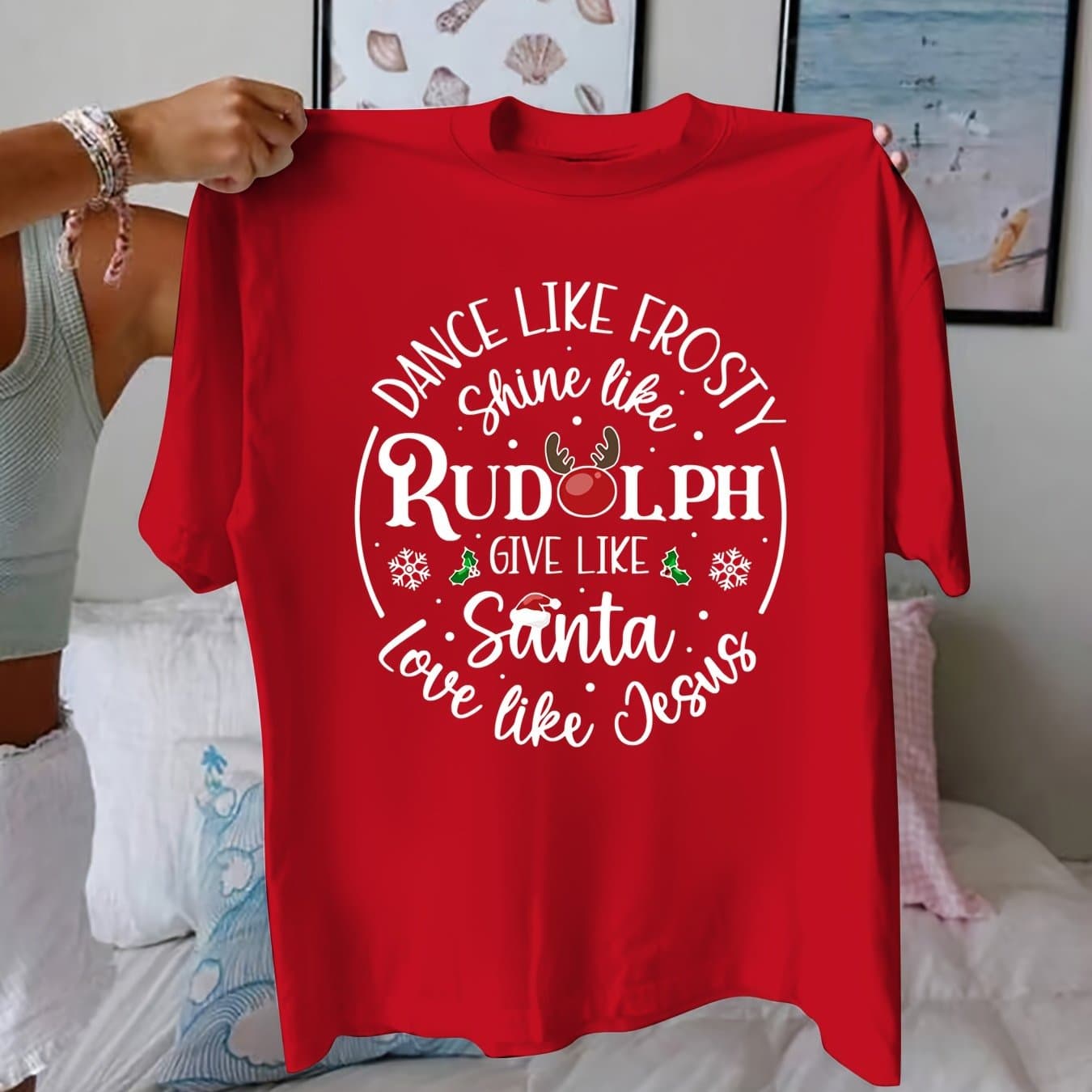 TEMU Plus Size - Plus Size - Christmas-themed Short-sleeve Top With Letter Print, Oversized Round Neck, Casual Wear For Women, Suitable For Summer And Spring