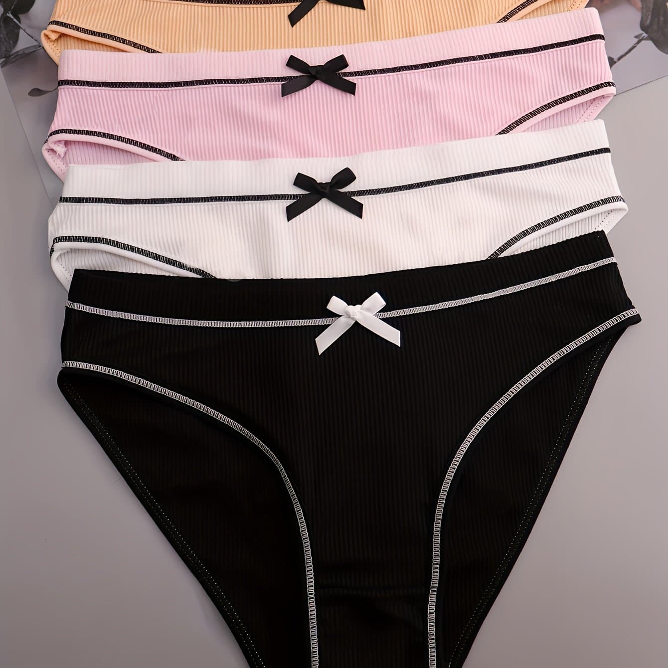 TEMU 4pcs Women's Fiber Fabric Cute Bow Comfortable Sporty Loose-' Panties