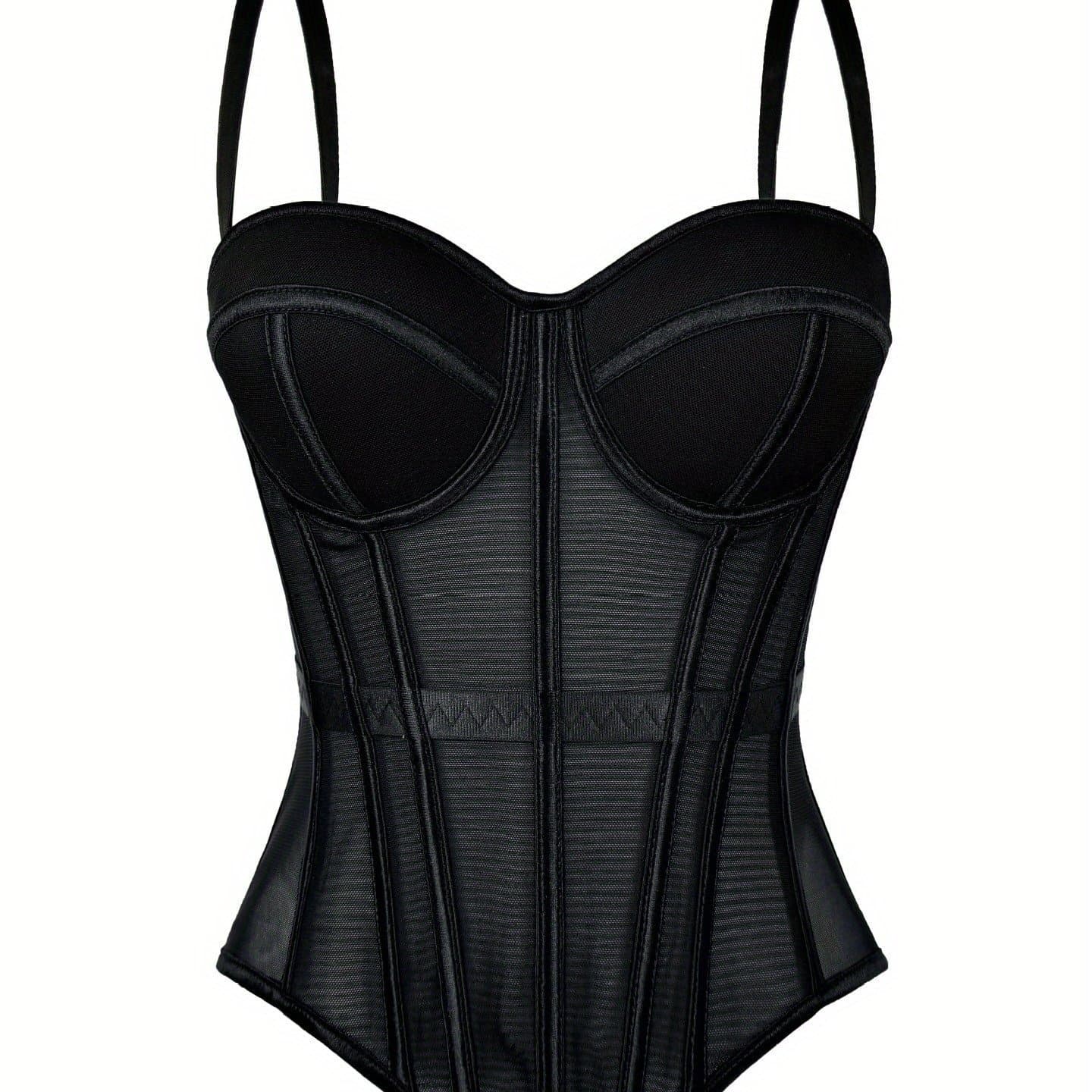 TEMU Elegant Mesh See-through Boned Corset, Corset For Outerwear, Elegant Tight-fitting Suspender Tube Top, Stage Performance Suspender Top, Women's Clothing