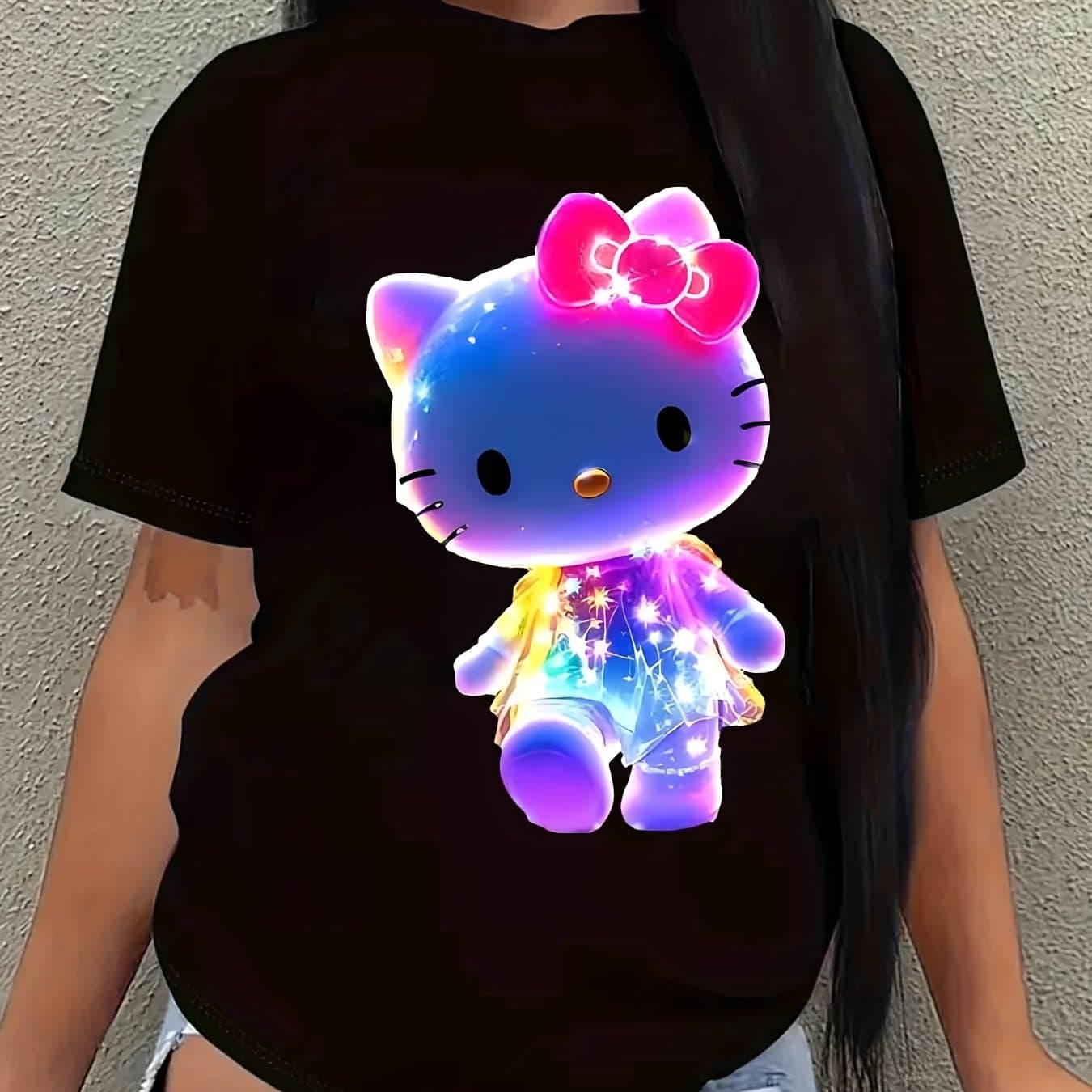 TEMU Summer New Products Hello Kitty Cute Cartoon Printed Teen T-shirt, Elegant Party Clothes, Summer Beach Vacation Short Sleeve, Gift Daily Wear & Holiday Gifts, Fan Merchandise Design, For Teenager
