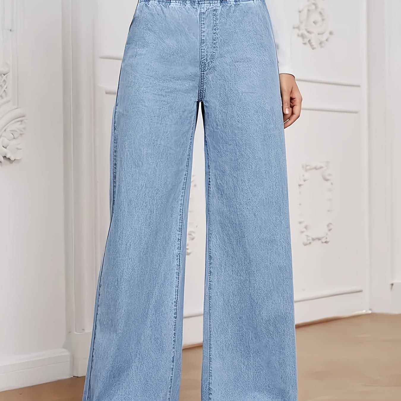 TEMU Women's Casual Stretch Wide Leg Loose Regular Light Fabric Jeans