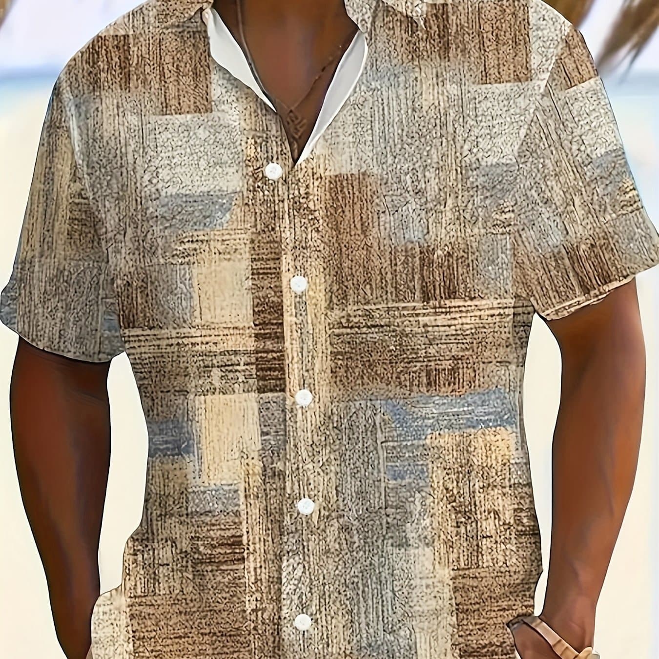 TEMU Men's Vintage Fuzzy Pattern Print Short Sleeve Lapel Shirt Top, Male Casual Button Up Shirt For Daily And Vacation Resorts