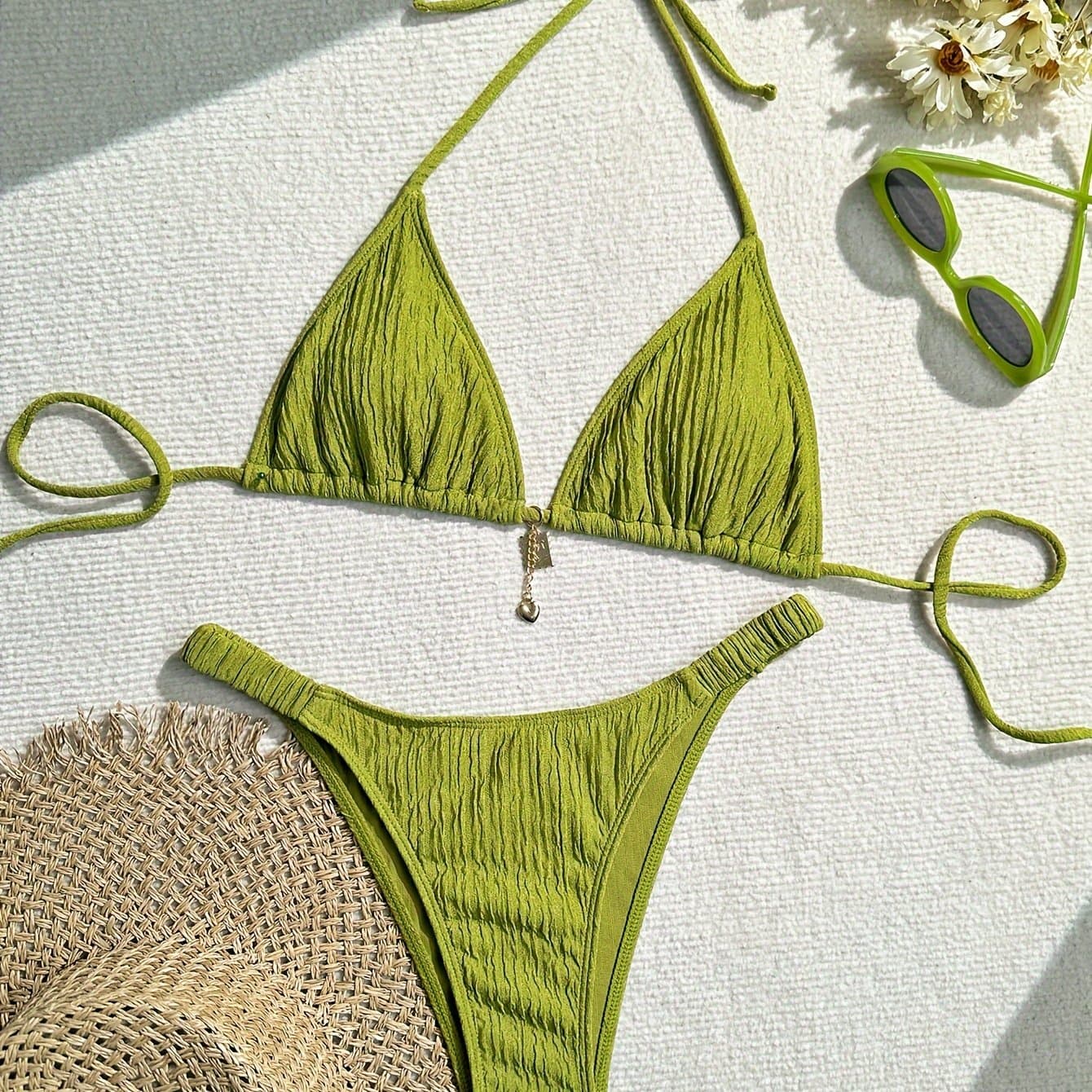 TEMU March Women' Color Sexy Halter Neck Bikini Swimsuit Set