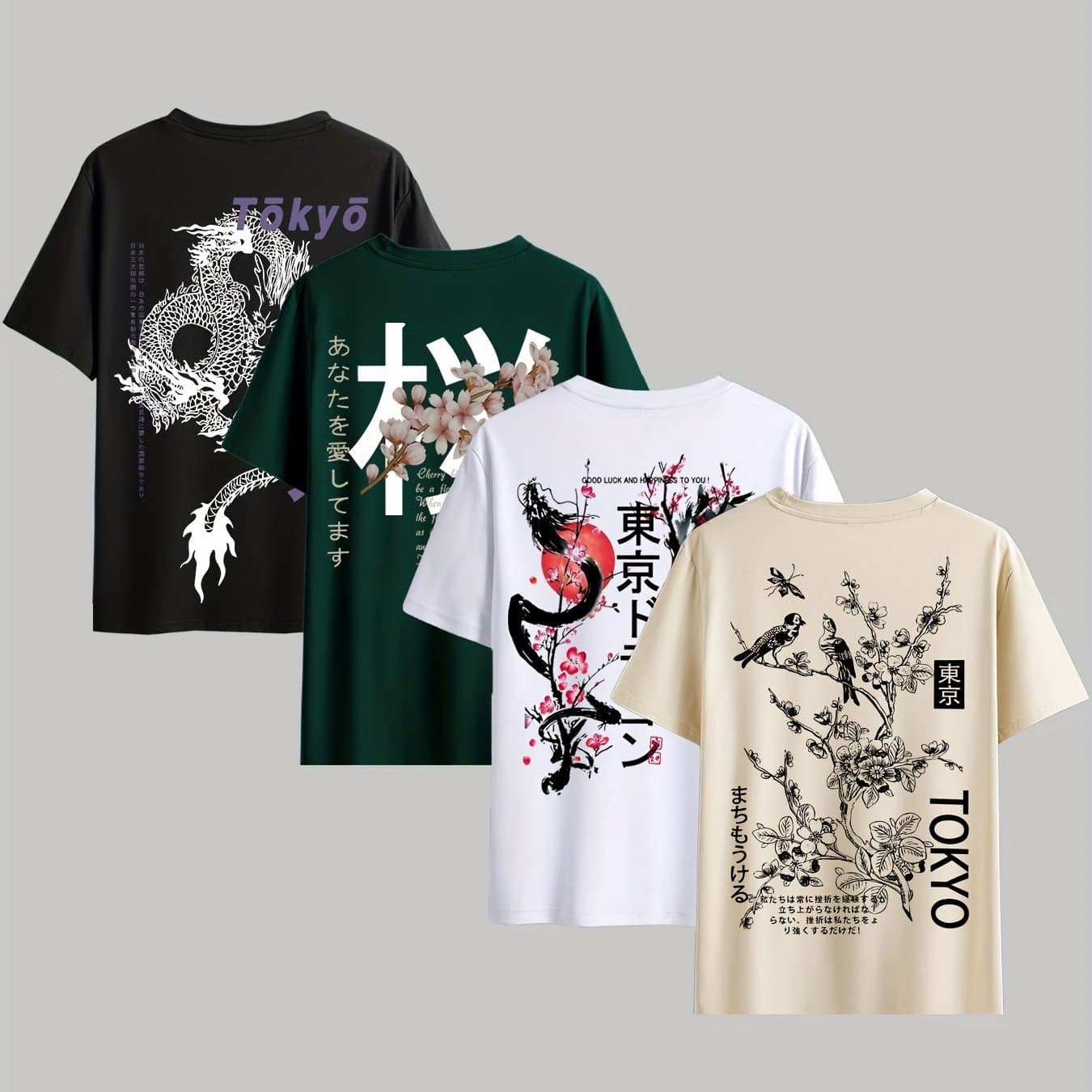 TEMU Men's 4pcs Series Print Round Neck Short-sleeve T-shirt, A Casual And Comfortable Top Suitable For Outdoor Wear In Summer