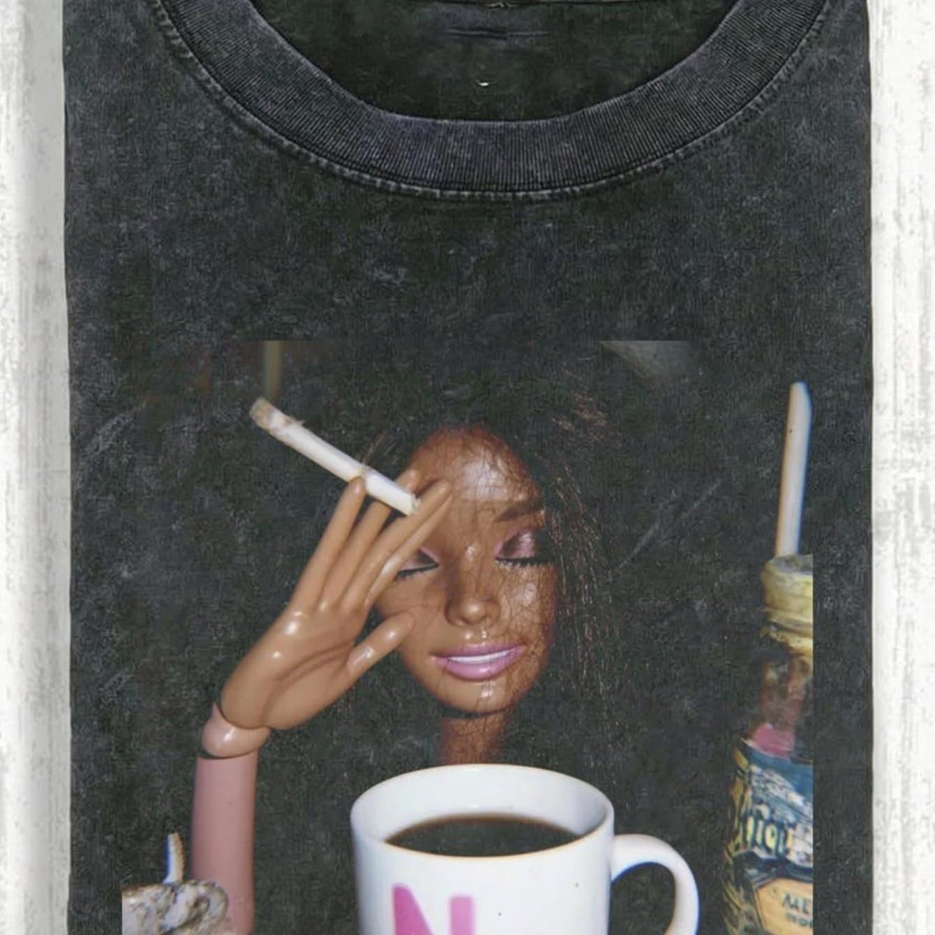 TEMU Vintage 90s Distressed Doll Meme Shirt | Sarcastic Graphic Tee, Funny Trendy T-shirt, , Crew Neck, Medium Stretch Fabric, , Geometric-pattern