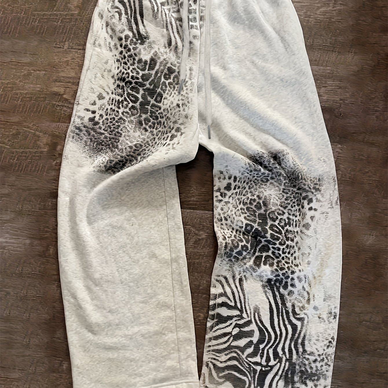 TEMU Men's & Women's Y2k Vintage Wide-leg Pants - 2000s Retro Streetwear With Leopard & Zebra Print, Elastic Waist Straight Leg Trousers For Hip-hop Outfits, Casual Wear (machine Washable)